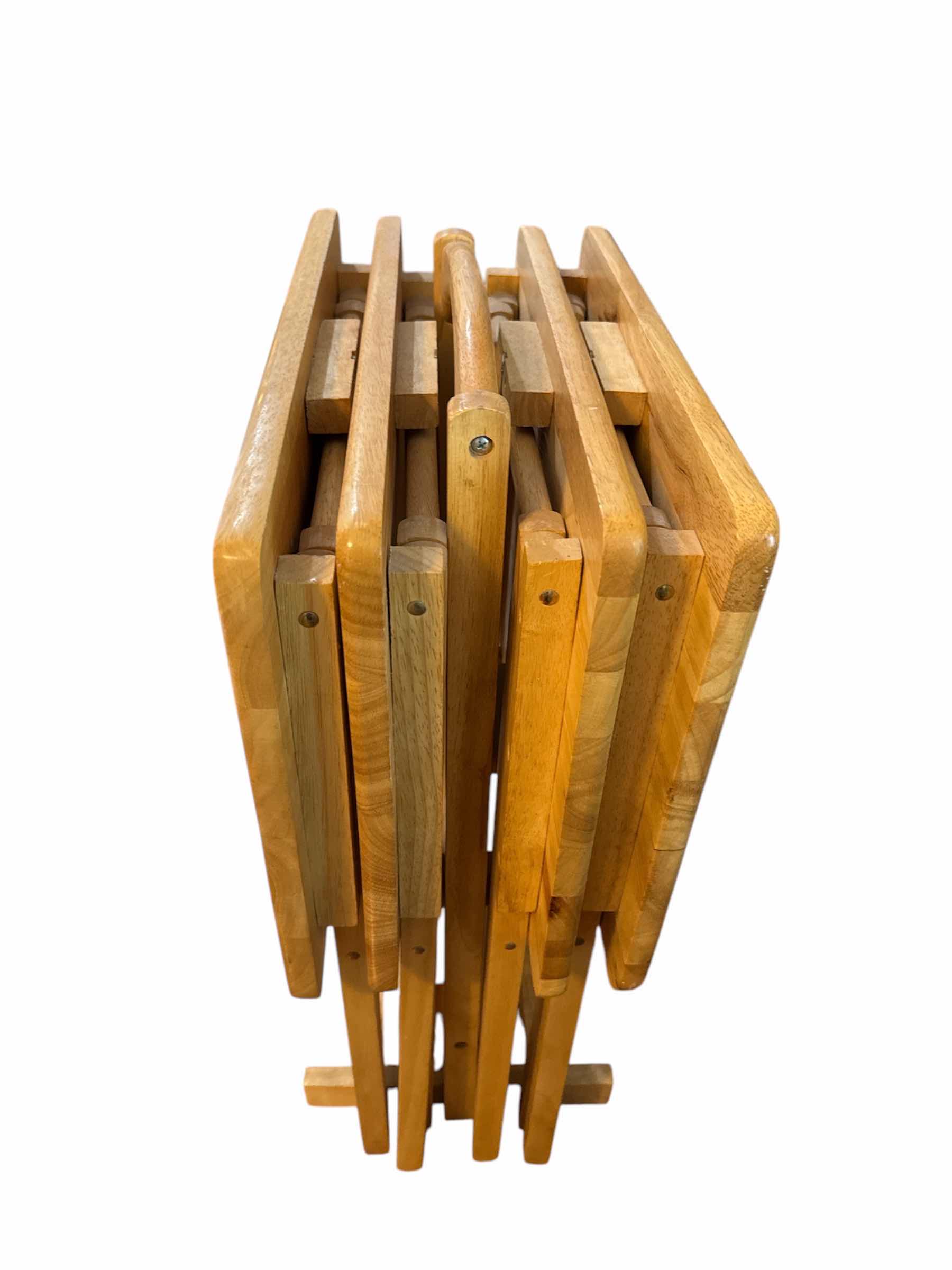 Photo 2 of 4- WOOD TV TRAY TABLES WITH STAND