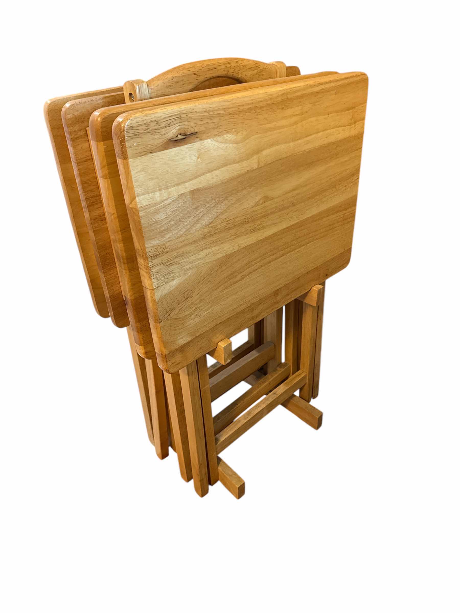Photo 1 of 4- WOOD TV TRAY TABLES WITH STAND