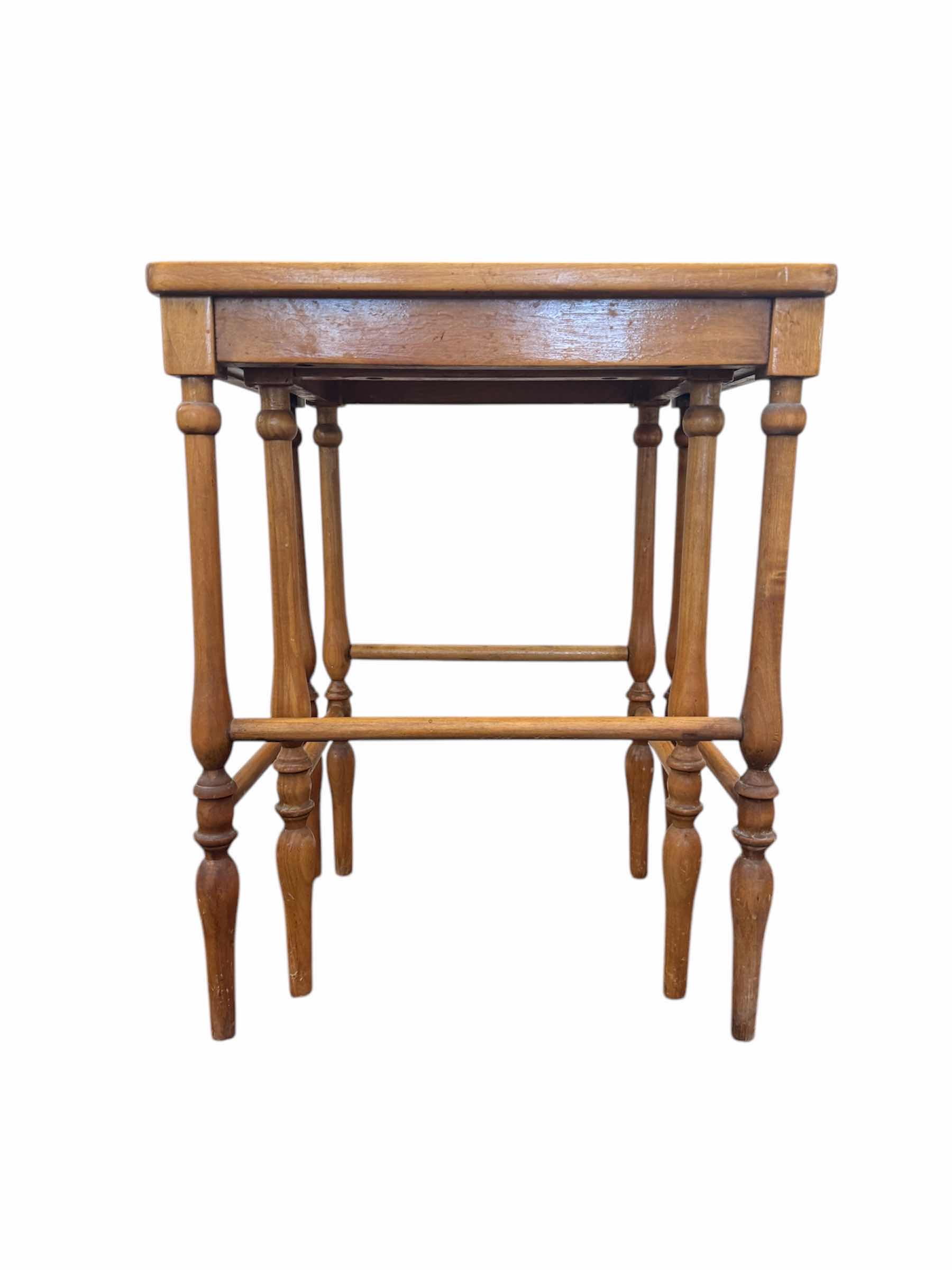 Photo 1 of VINTAGE WOODEN NESTING TABLE, 
18.5” X 14” X H23”
