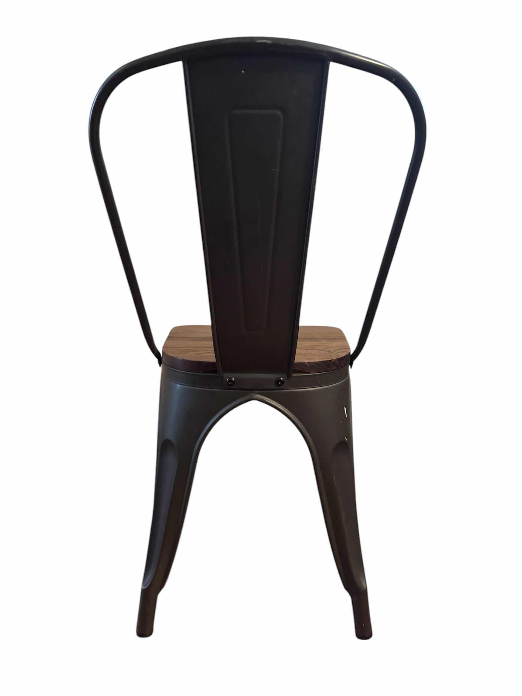 Photo 3 of METAL STACKABLE CHAIR WITH WOOD SEAT, OUTDOOR, BLACK/WOOD

14” X 14” X H32”