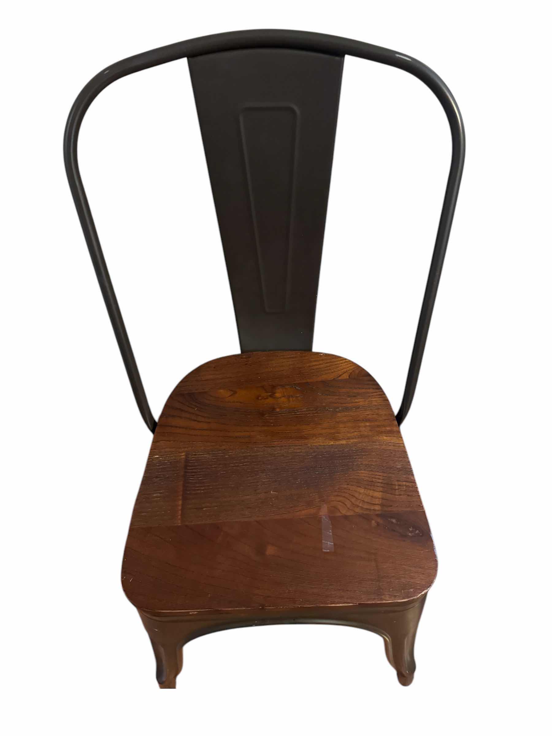 Photo 4 of METAL STACKABLE CHAIR WITH WOOD SEAT, OUTDOOR, BLACK/WOOD

14” X 14” X H32”