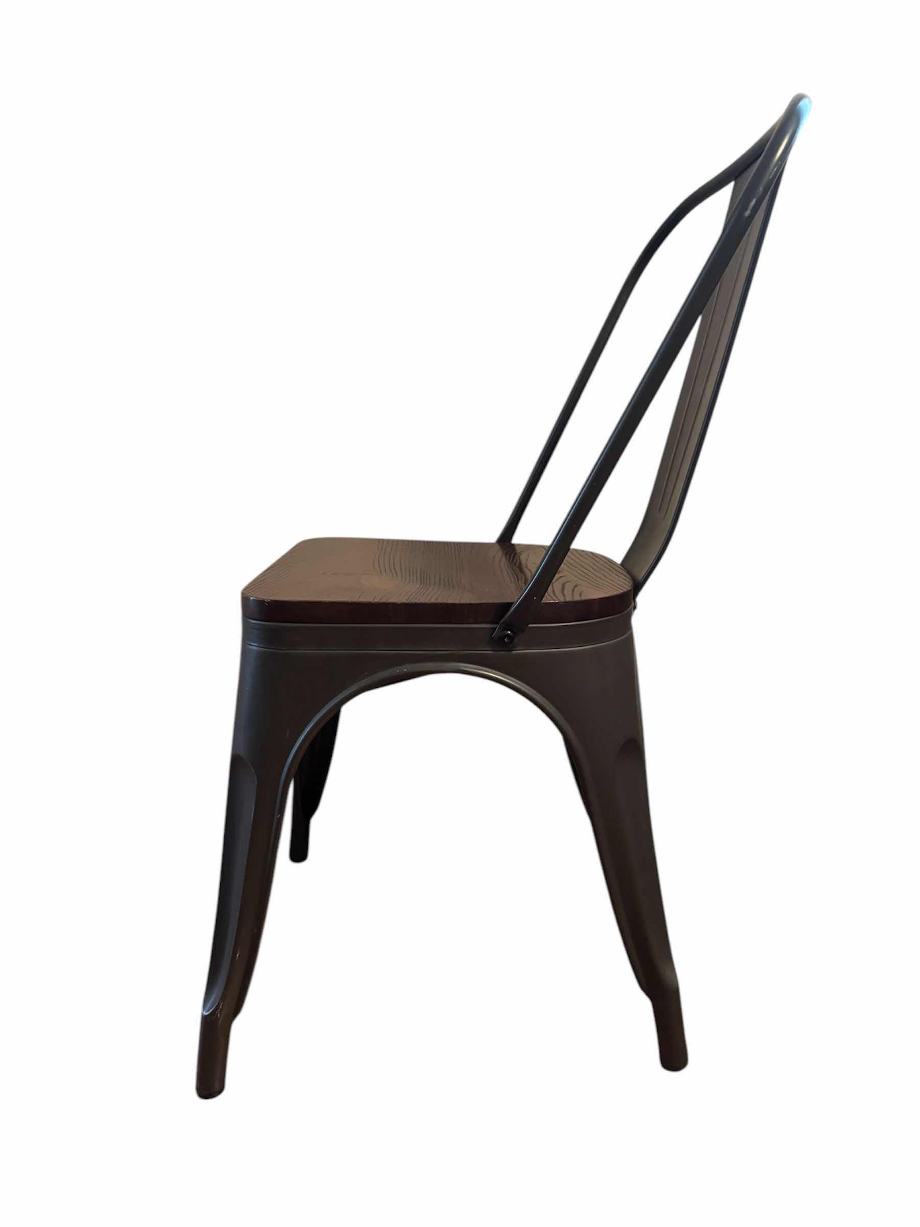 Photo 2 of METAL STACKABLE CHAIR WITH WOOD SEAT, OUTDOOR, BLACK/WOOD

14” X 14” X H32”