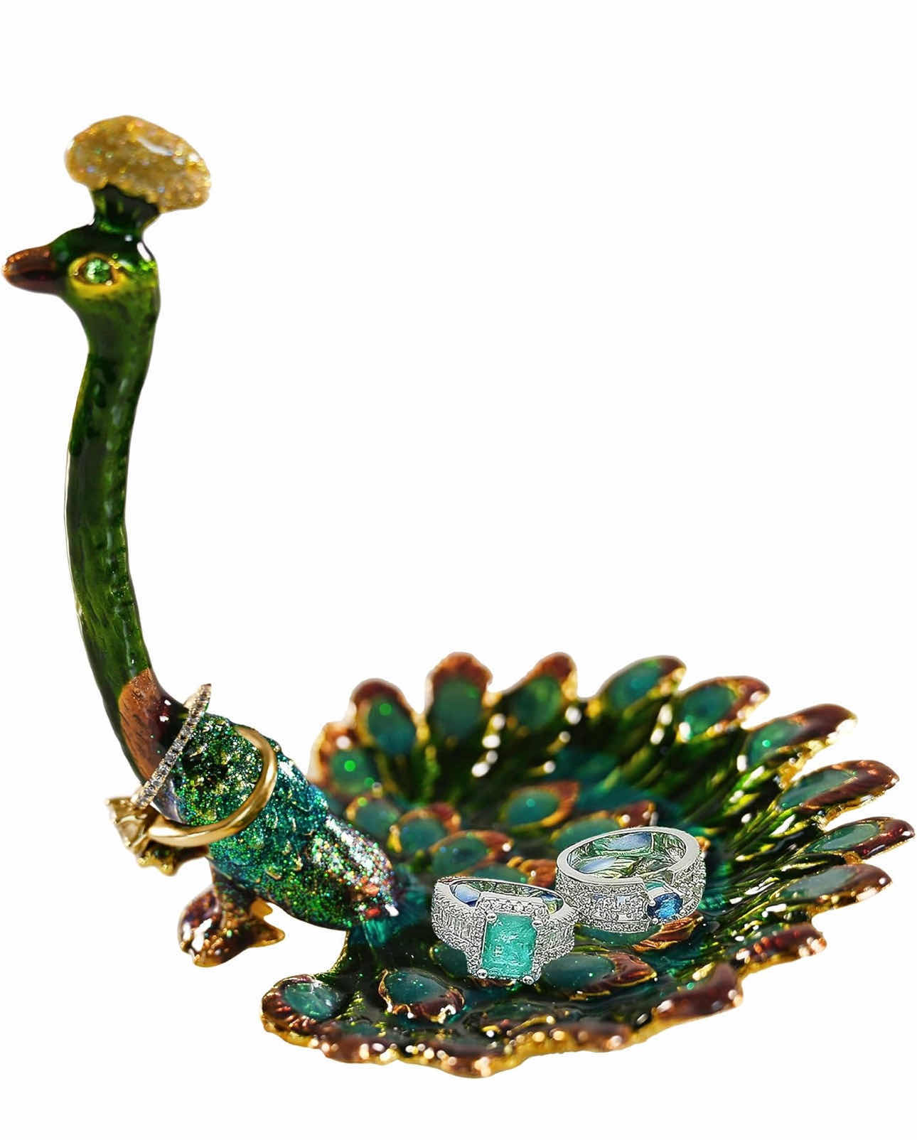 Photo 1 of BRAND NEW CASE OF HOME-X PEACOCK RING/JEWELRY HOLDER DISH, PEWTER AND ENAMEL