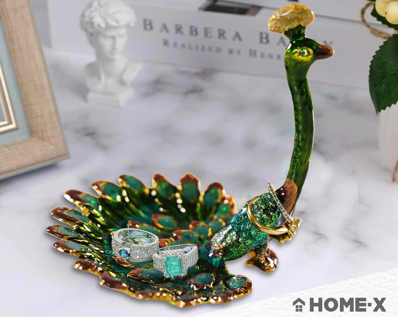 Photo 3 of BRAND NEW CASE OF HOME-X PEACOCK RING/JEWELRY HOLDER DISH, PEWTER AND ENAMEL