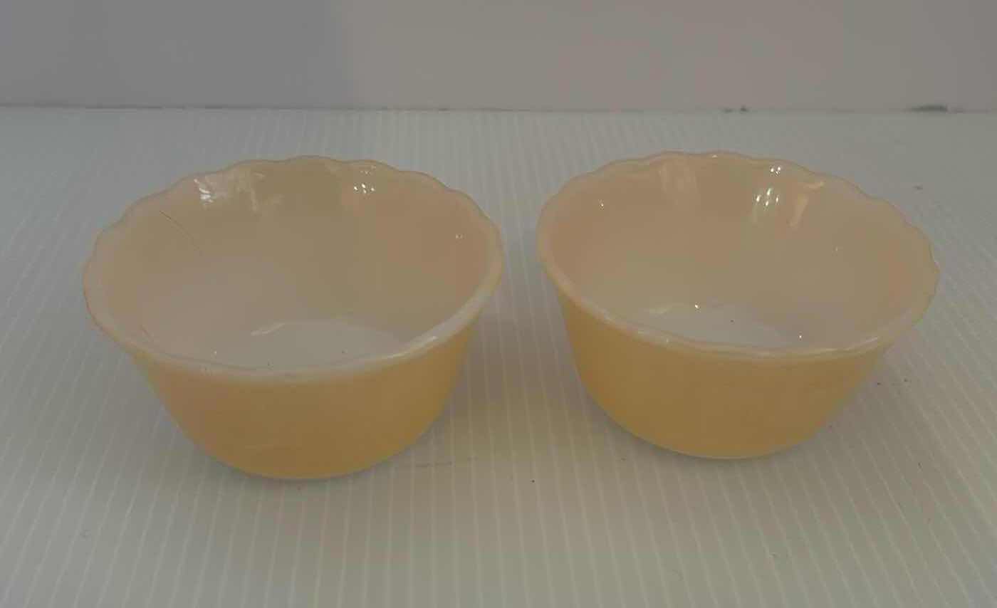 Photo 1 of 4-VINTAGE ANCHOR HOCKING FIRE KING PEACH LUSTRE SWIRL  BOWLS 2- CUSTARD BOWLS
