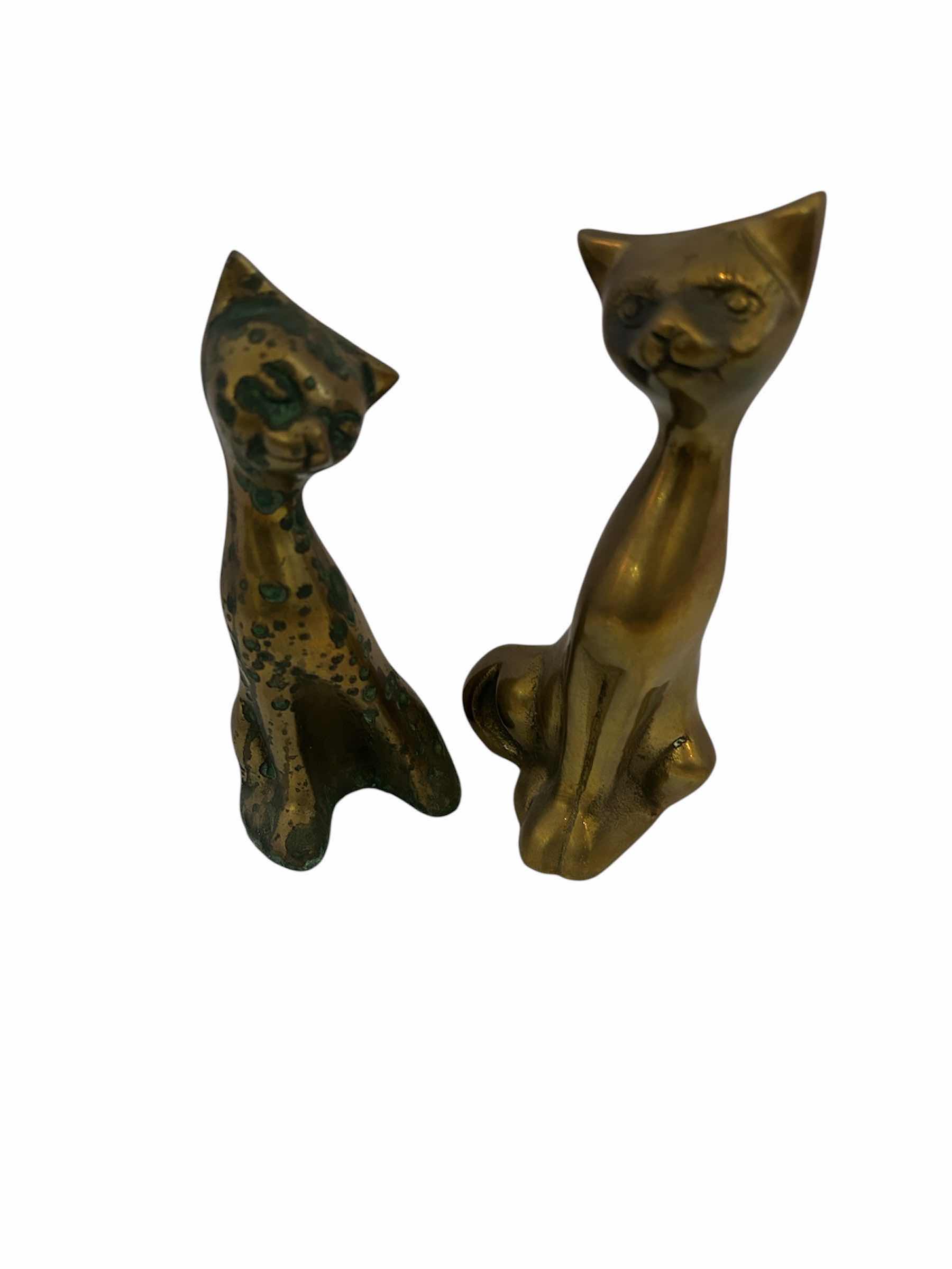 Photo 1 of 2 PCS SET BRASS SIAMESE  CATS H 6”