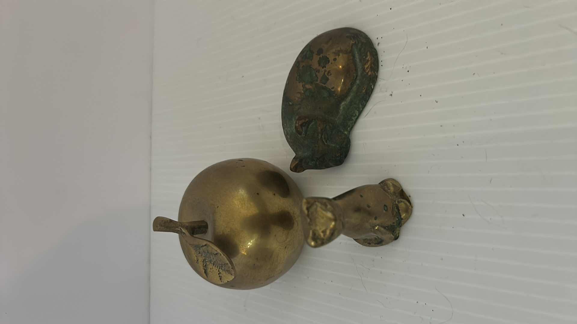 Photo 2 of 6- BRASS FIGURES ELEPHANT CAT APPLE