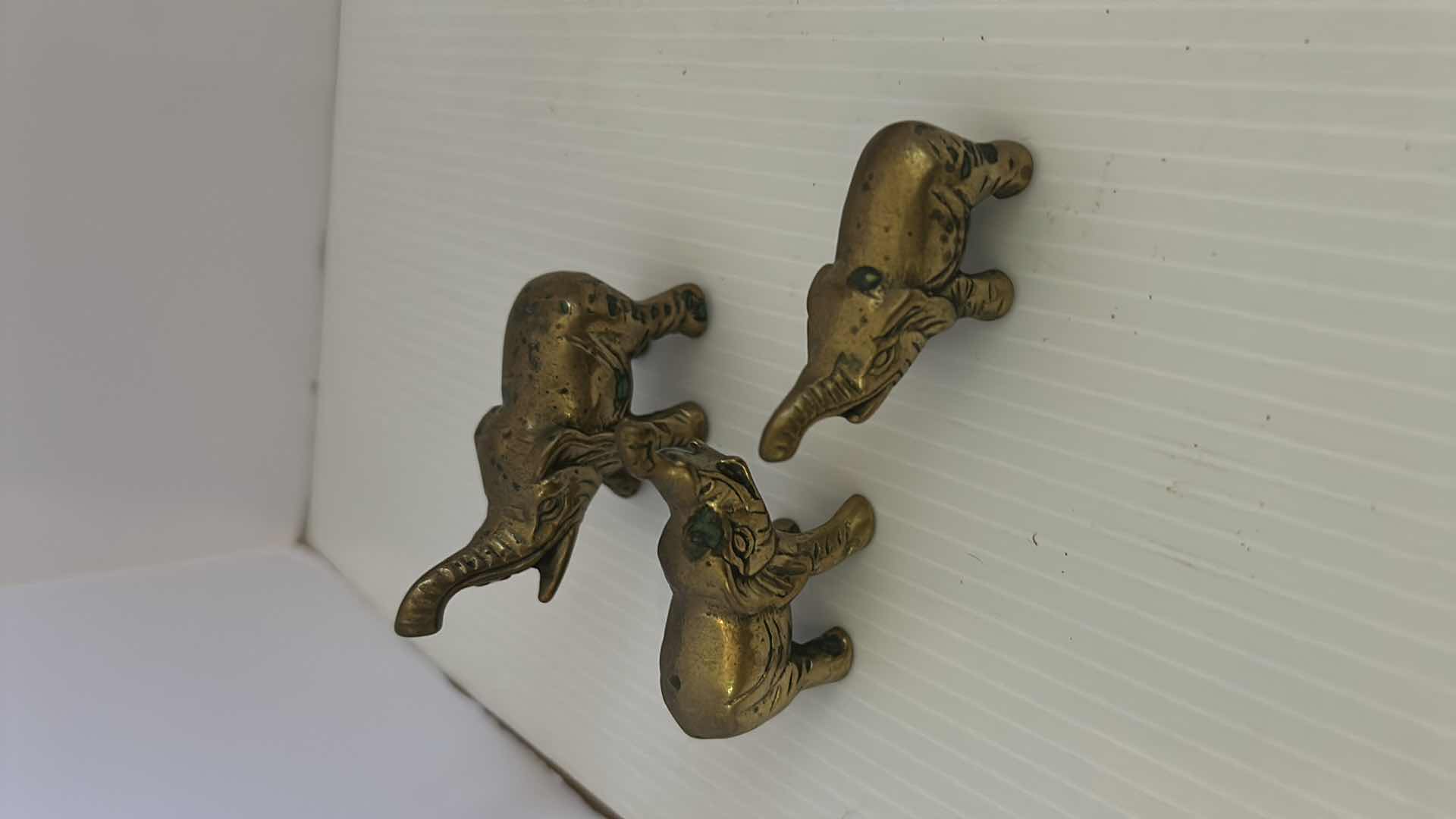 Photo 3 of 6- BRASS FIGURES ELEPHANT CAT APPLE