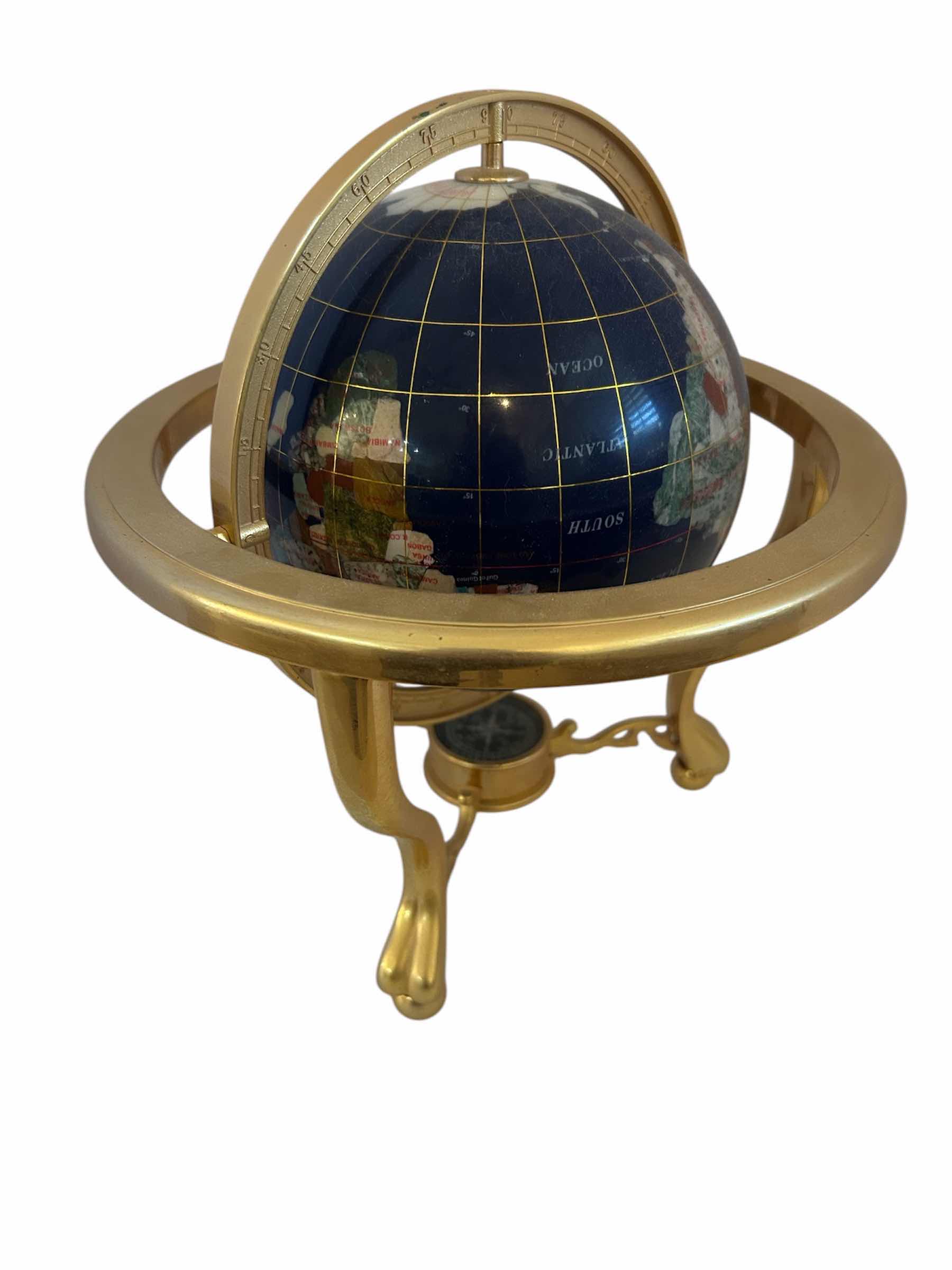Photo 1 of BLUE LAPIS GEMSTONE GLOBE W GOLD STAND H 11”