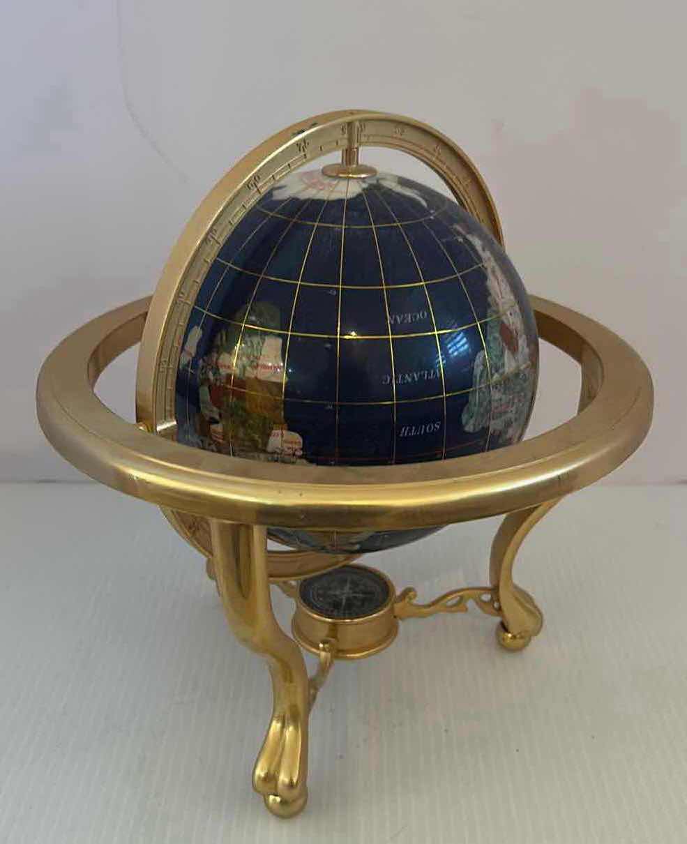 Photo 1 of BLUE LAPIS GEMSTONE GLOBE W GOLD STAND H 11”