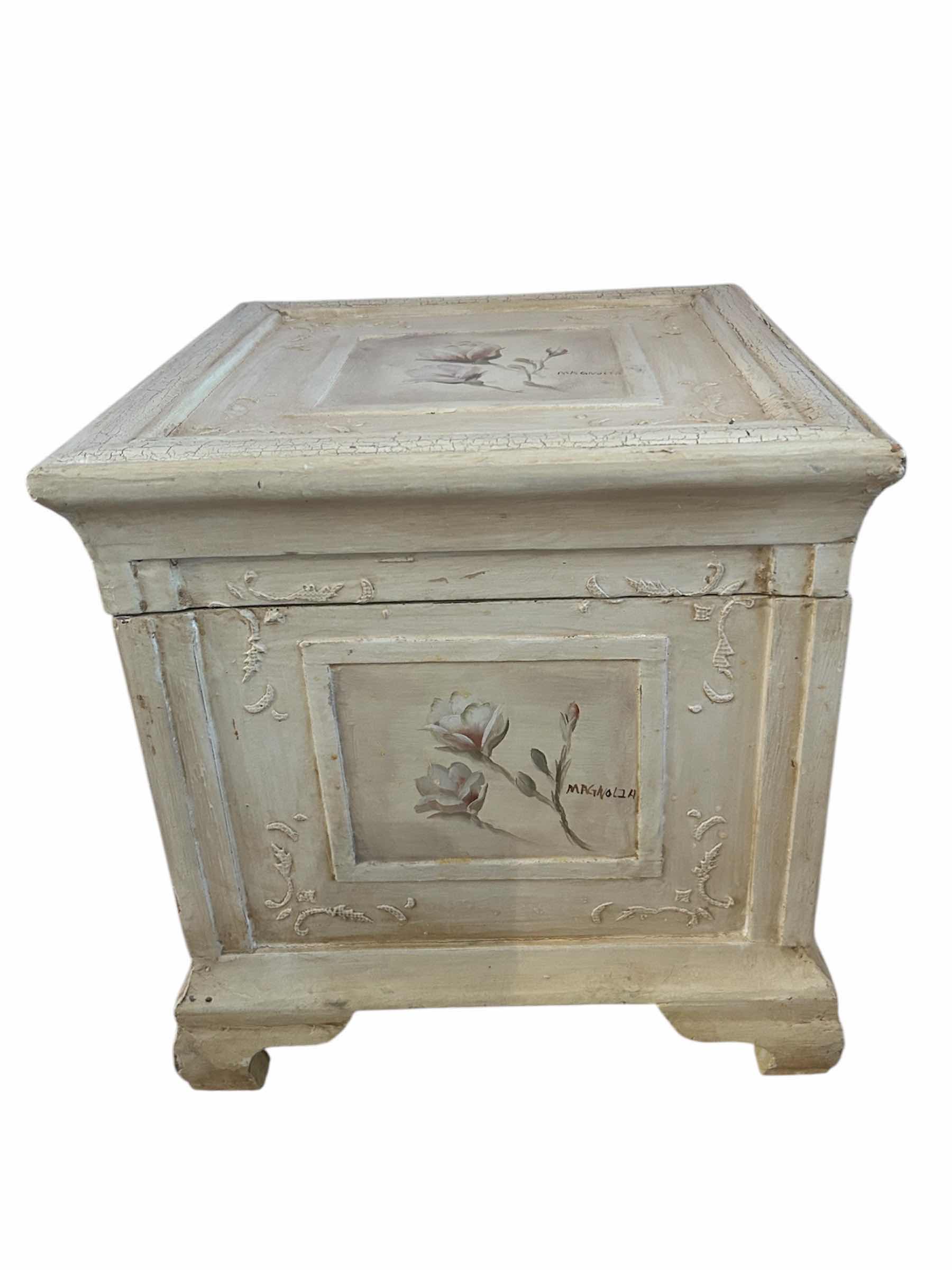 Photo 1 of LARGE VINTAGE HAND PAINTED AND SIGNED STORAGE BOX 13” X 13”H