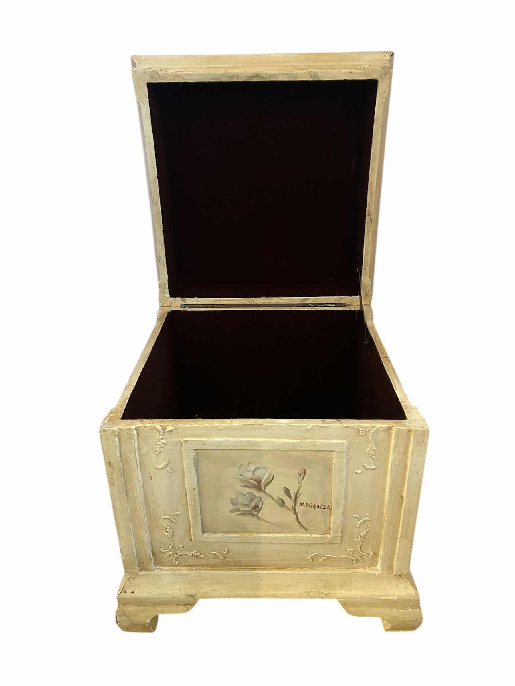 Photo 2 of LARGE VINTAGE HAND PAINTED AND SIGNED STORAGE BOX 13” X 13”H