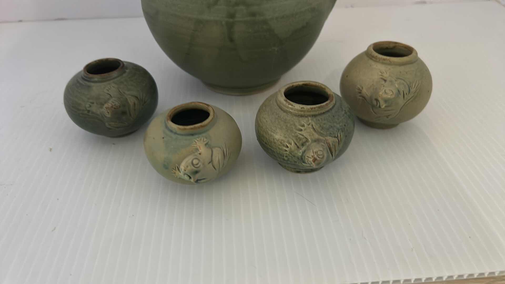 Photo 3 of INDONESIAN CERAMIC FROG TEA POT W 4 MATCHING CUPS