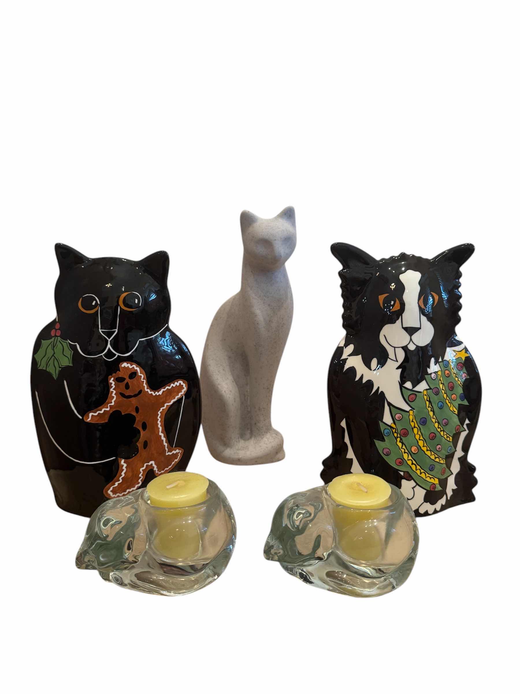 Photo 1 of 5- CAT DECORATIVE ITEMS, HOME DECOR, ARTWORK, CANDLE HOLDERS

GRAY CERAMIC CAT
H11.75”

BLACK CERAMIC CATS
2* H10.25”

CANDLE HOLDERS
2*5” X H2.75”