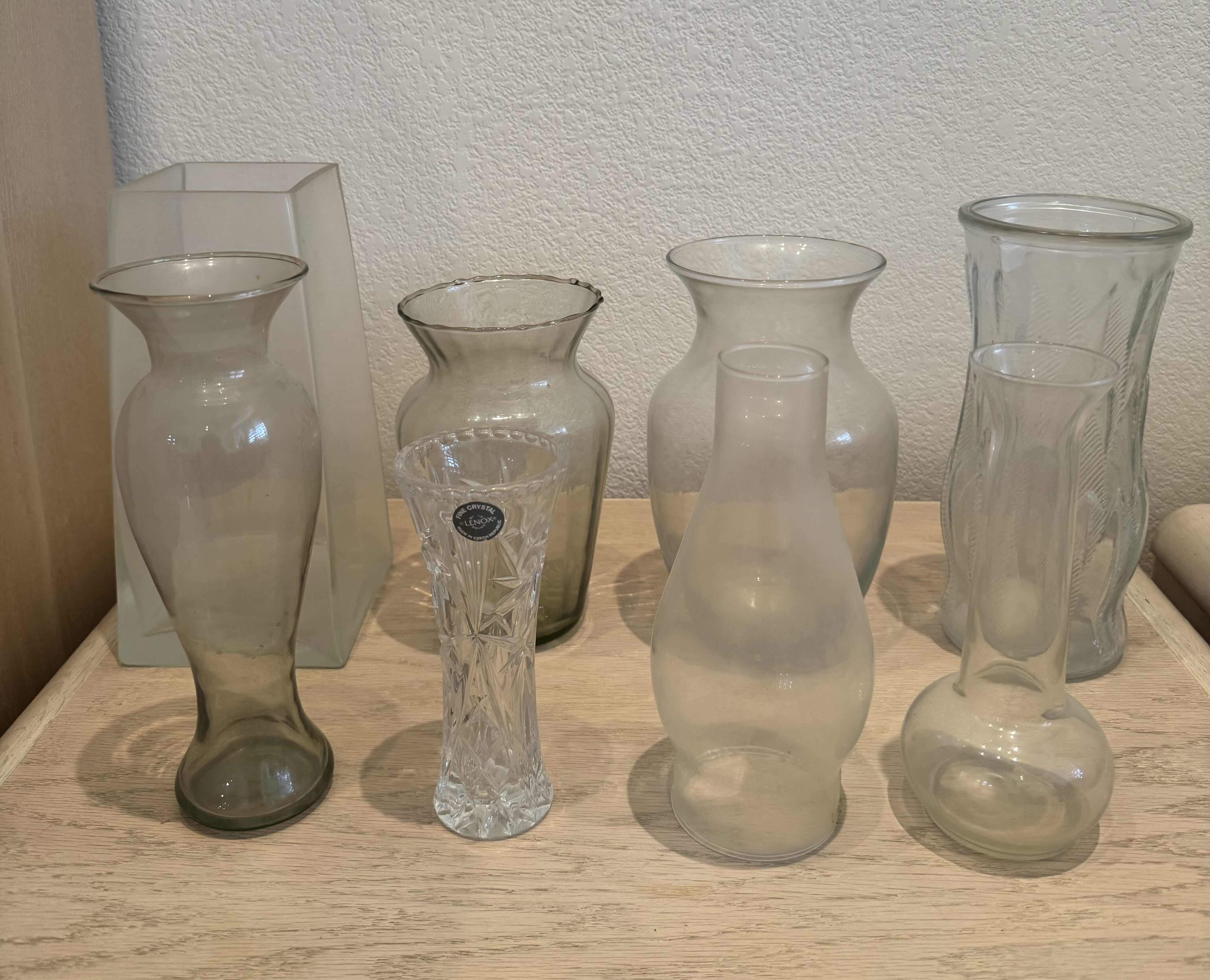 Photo 1 of VINTAGE ASSORTED VASES, GLASS, 8 PIECES