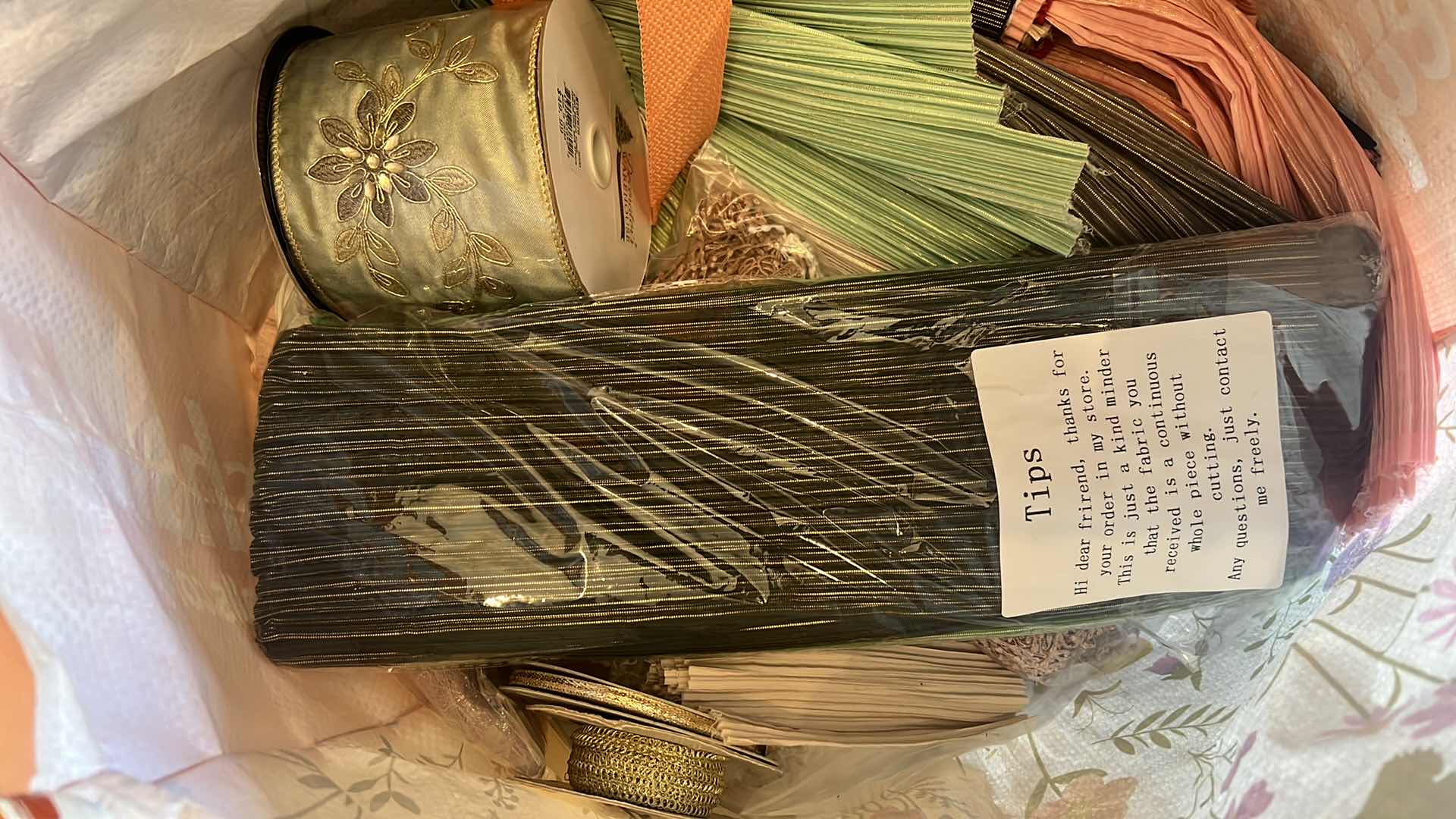 Photo 2 of CONTENTS OF BAG: FABRICS AND RIBBONS