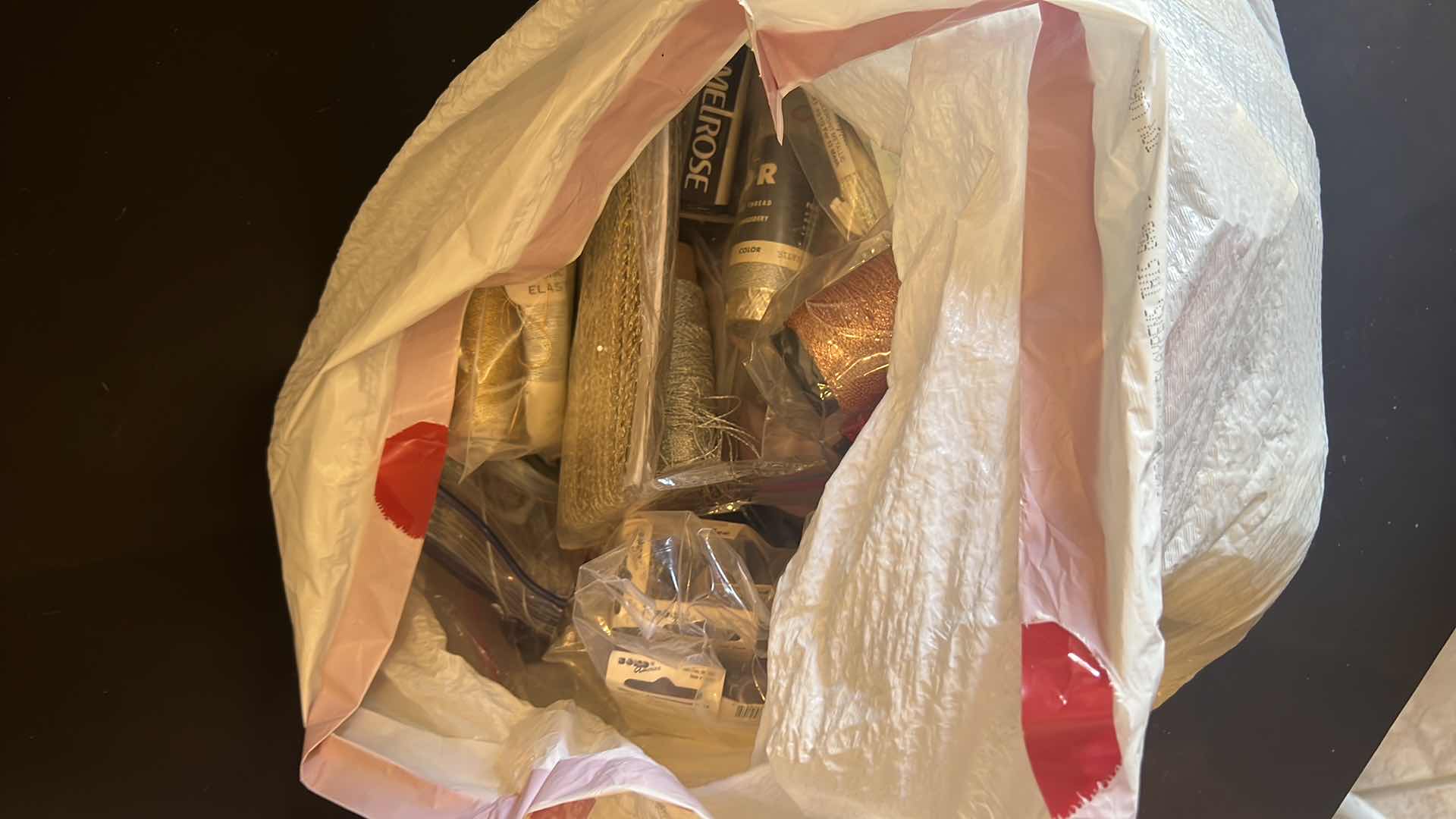 Photo 1 of CONTENTS OF BAG: MISCELLANEOUS YARNS AND RIBBONS