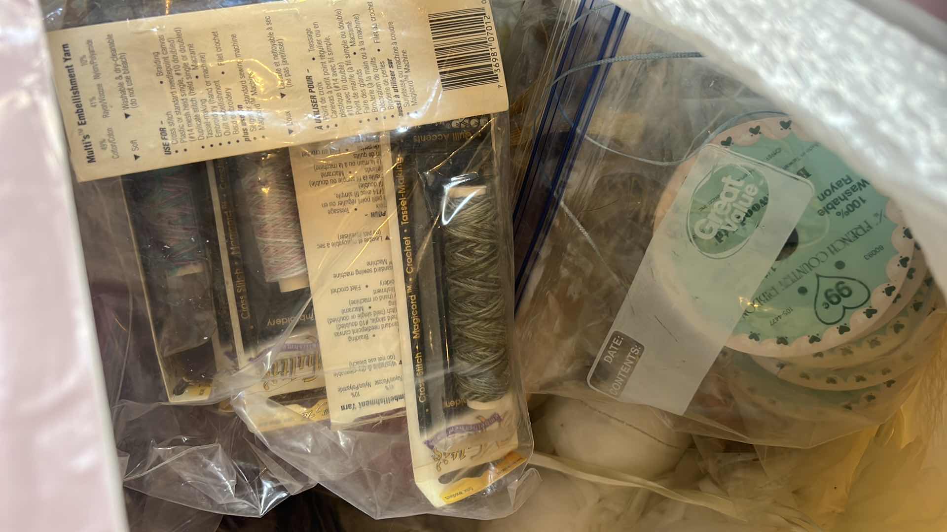 Photo 1 of CONTENTS OF BAG: MISCELLANEOUS YARNS AND RIBBONS