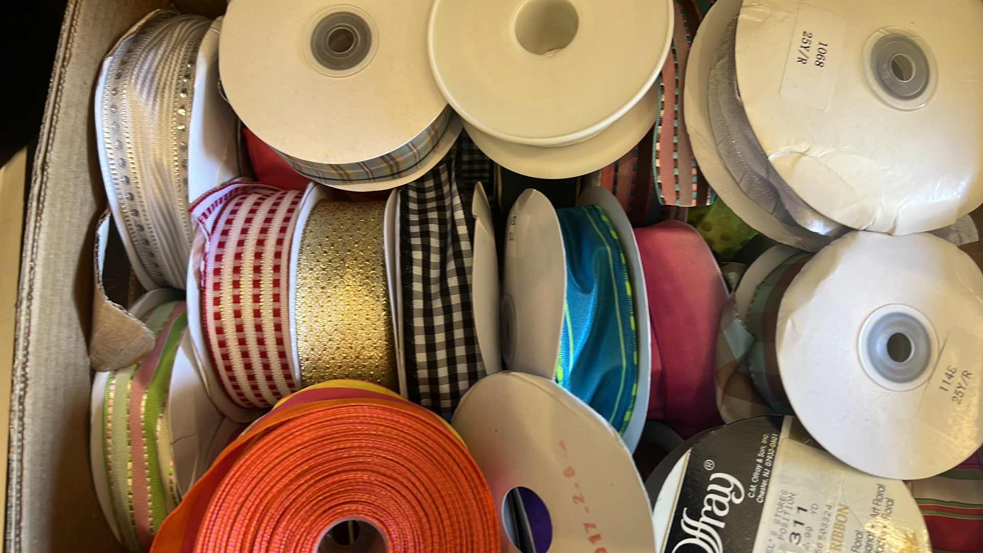 Photo 1 of BOX OF VARIOUS ASSORTMENTS OF COLORS OF RIBBON