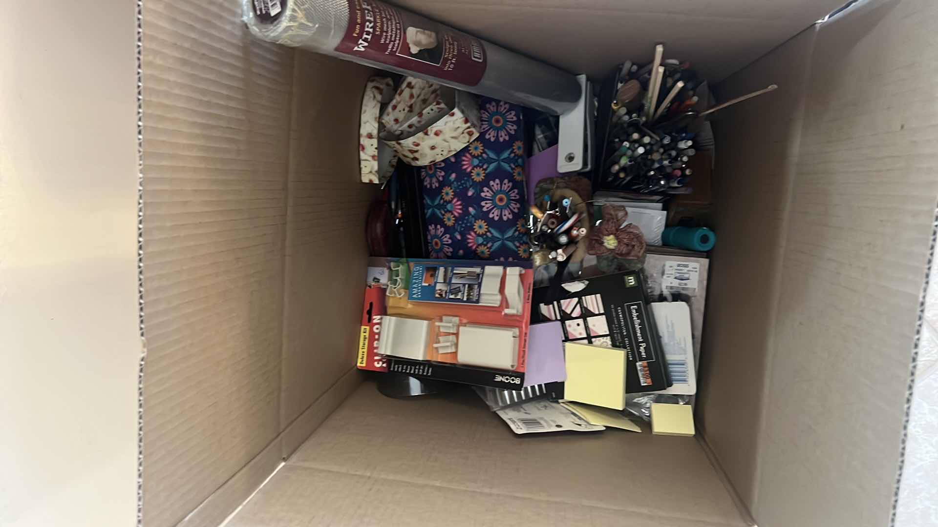 Photo 1 of BOX OF CONTENTS: OFFICE SUPPLIES, PENS, NOTEPADS