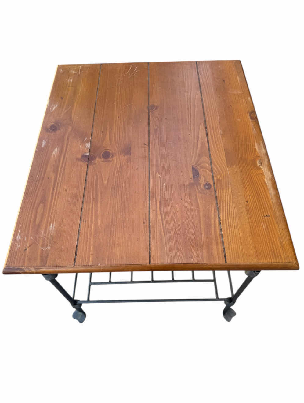 Photo 1 of 3- WOOD AND IRON COFFE TABLE AND SIDE TABLES, FURNITURE, HOME ESSENTIALS. 2- 28” X 24” X H23”
1- 51.5” X 26” X H17”