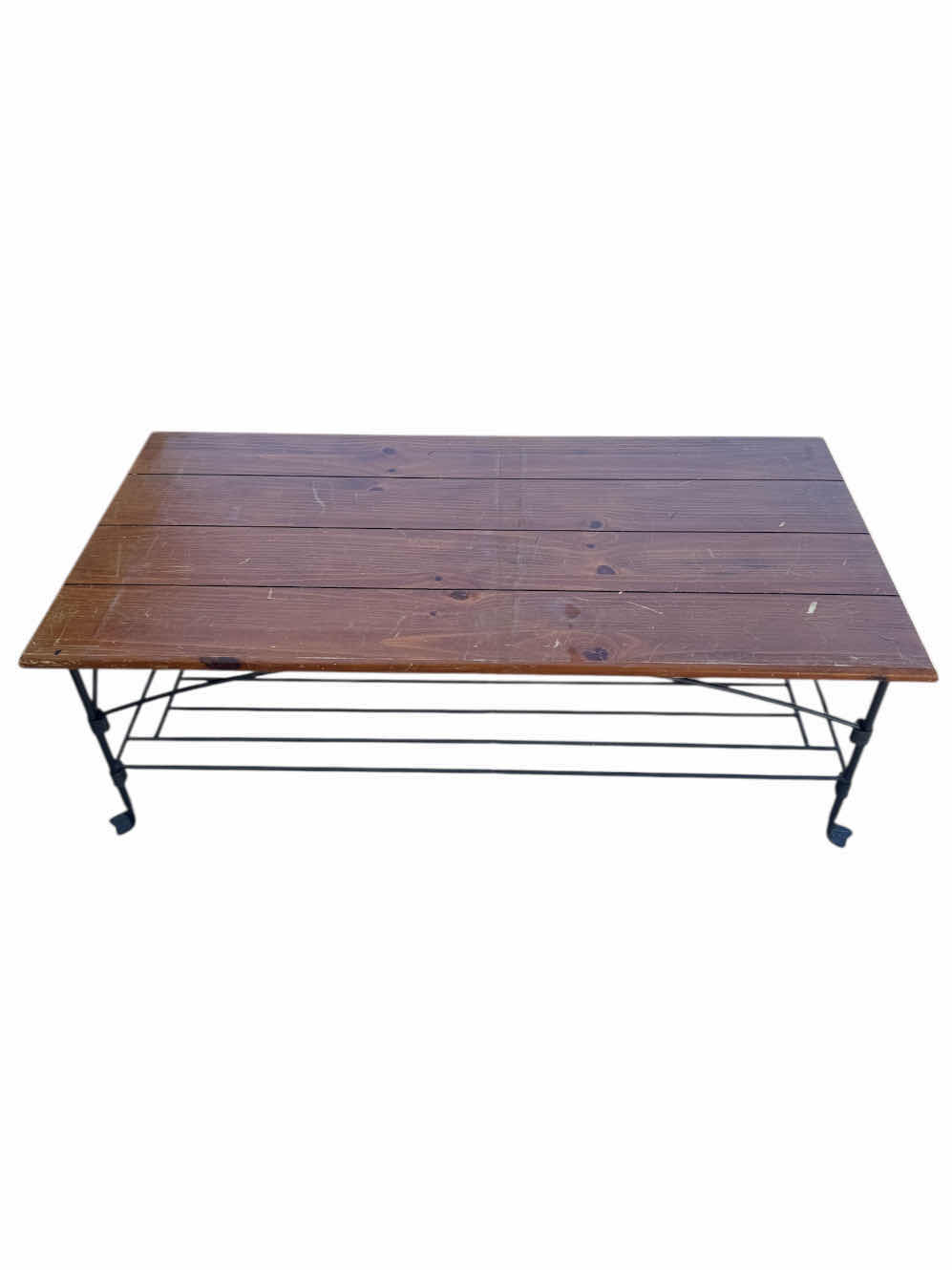 Photo 1 of 3- WOOD AND IRON COFFE TABLE AND SIDE TABLES, FURNITURE, HOME ESSENTIALS. 2- 28” X 24” X H23”
1- 51.5” X 26” X H17”