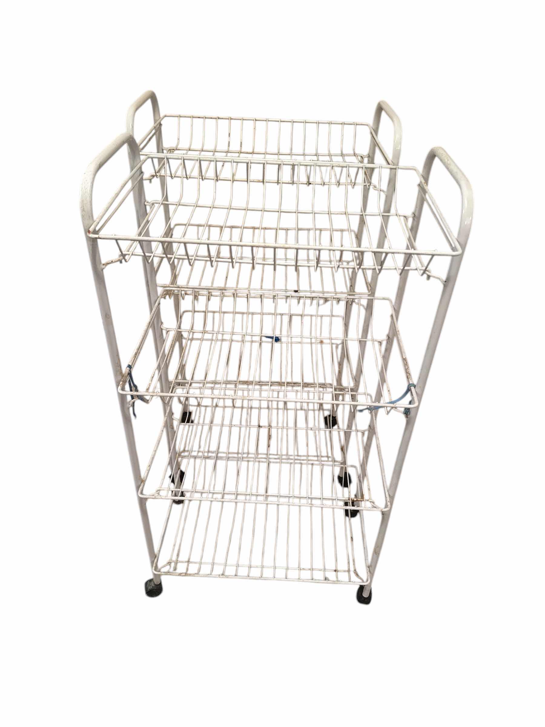 Photo 1 of 2 WHITE WIRE WHEELED CARTS
12“ x 17“ H 33”