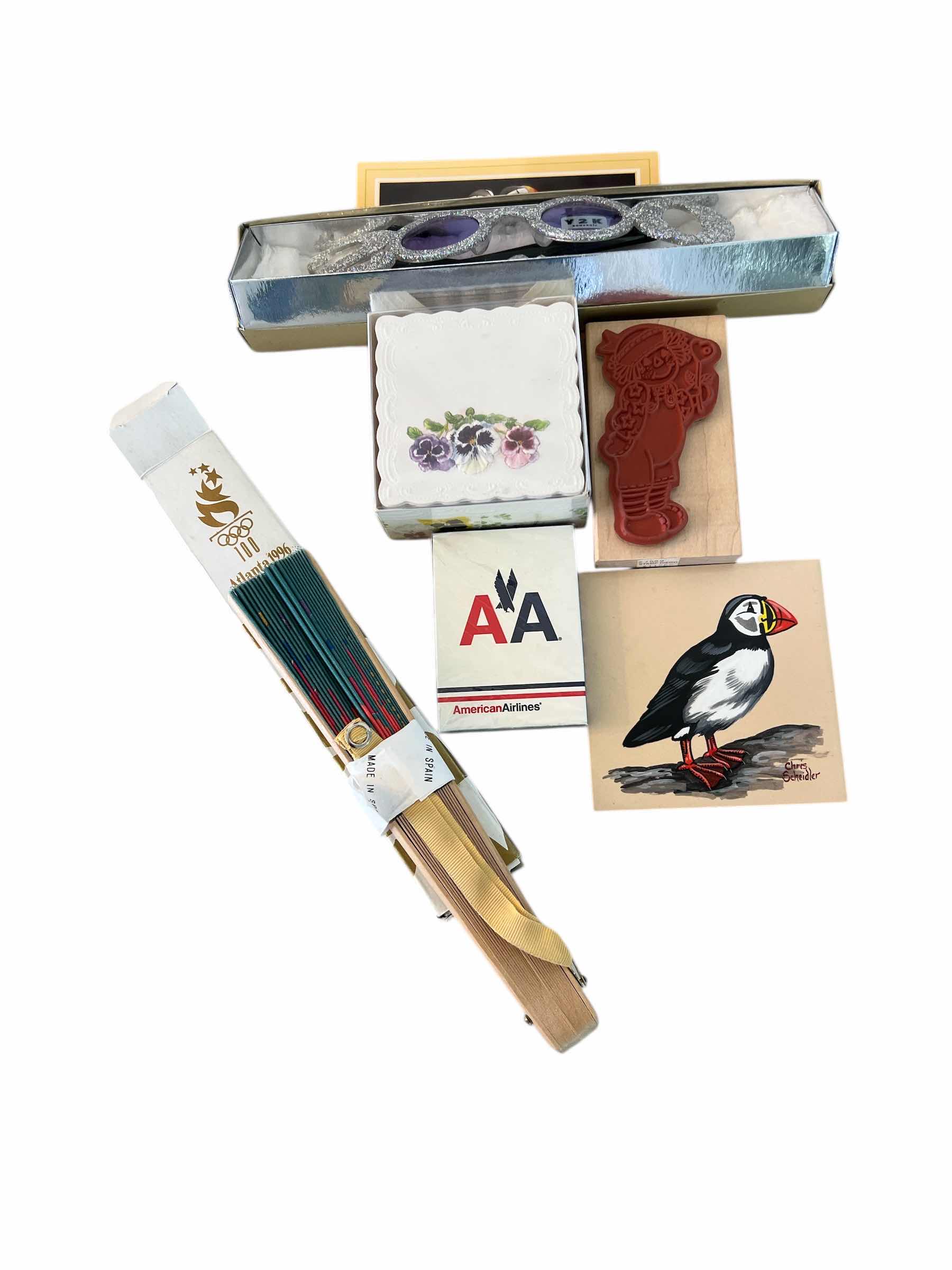 Photo 1 of 1986 ATLANTA OLYMPICS FAN, Y2K GLASSES, INK STAMP AND MORE
