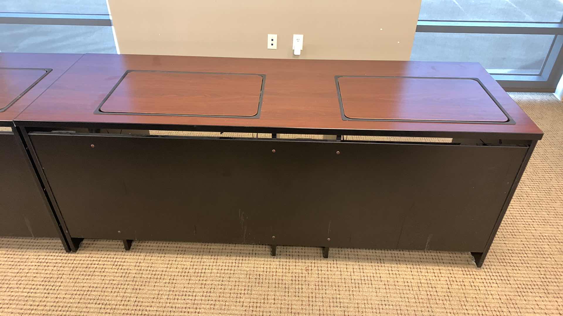 Photo 1 of CBT SMARTDESKS DOUBLE DESK WORKSTATION WITH FLIPIT MONITOR STAND AND KEYBOARD TRAY METAL AND PARTICLE BOARD 78” X 26” H 30”