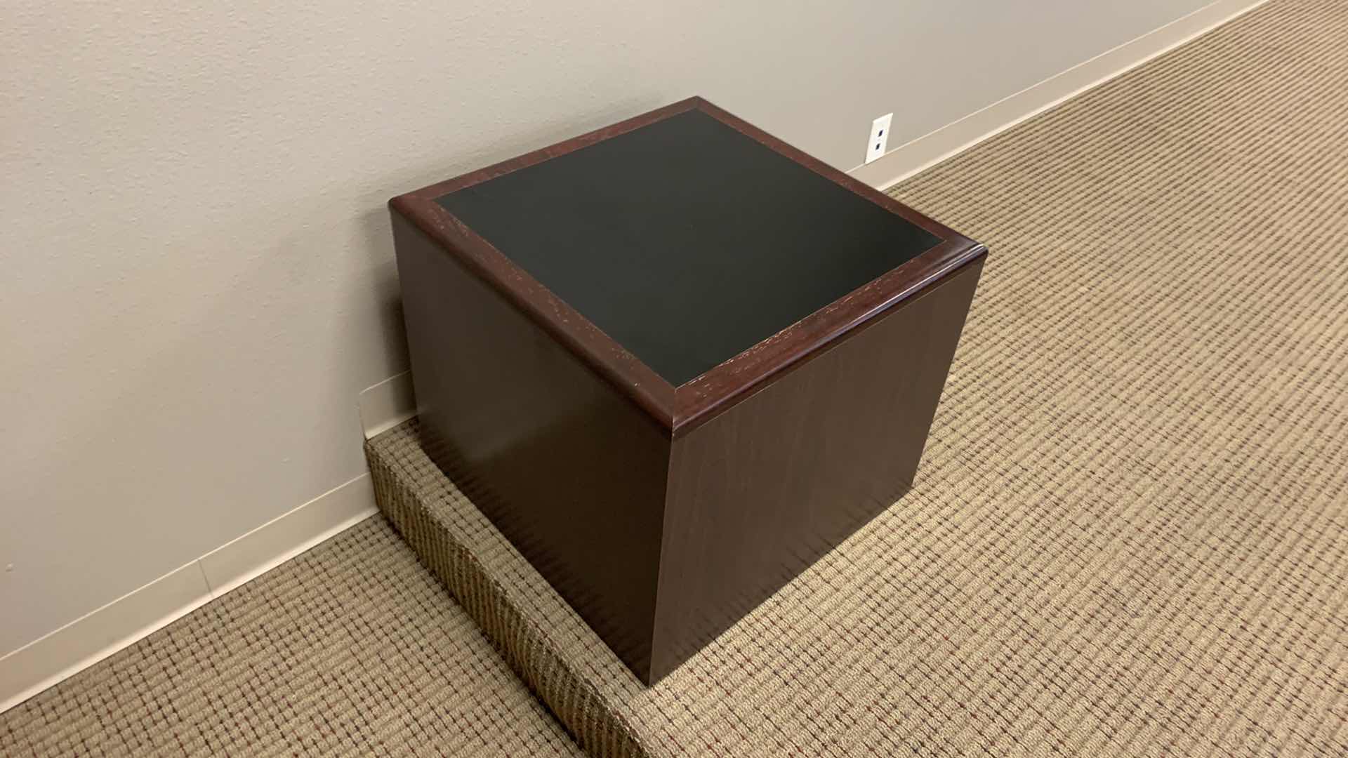 Photo 1 of CHERRY SIDE TABLE W BLACK TOP 24” X 24” H 20”