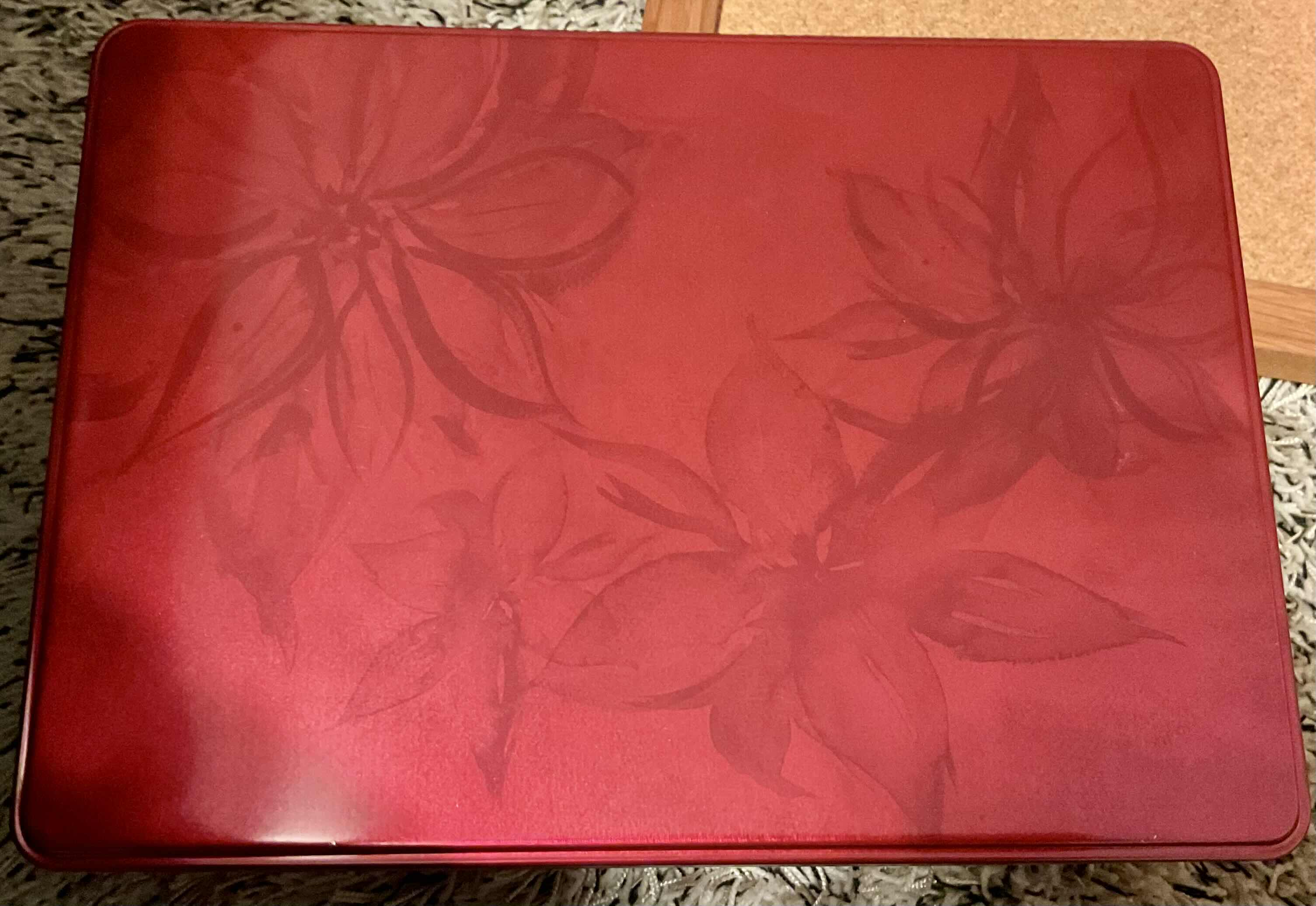 Photo 1 of 36”x24” CORKBOARD, STACK-EM PUZZLE SORTING TRAYSs, 2 RED POINSETTIA ALUMINUM TINS