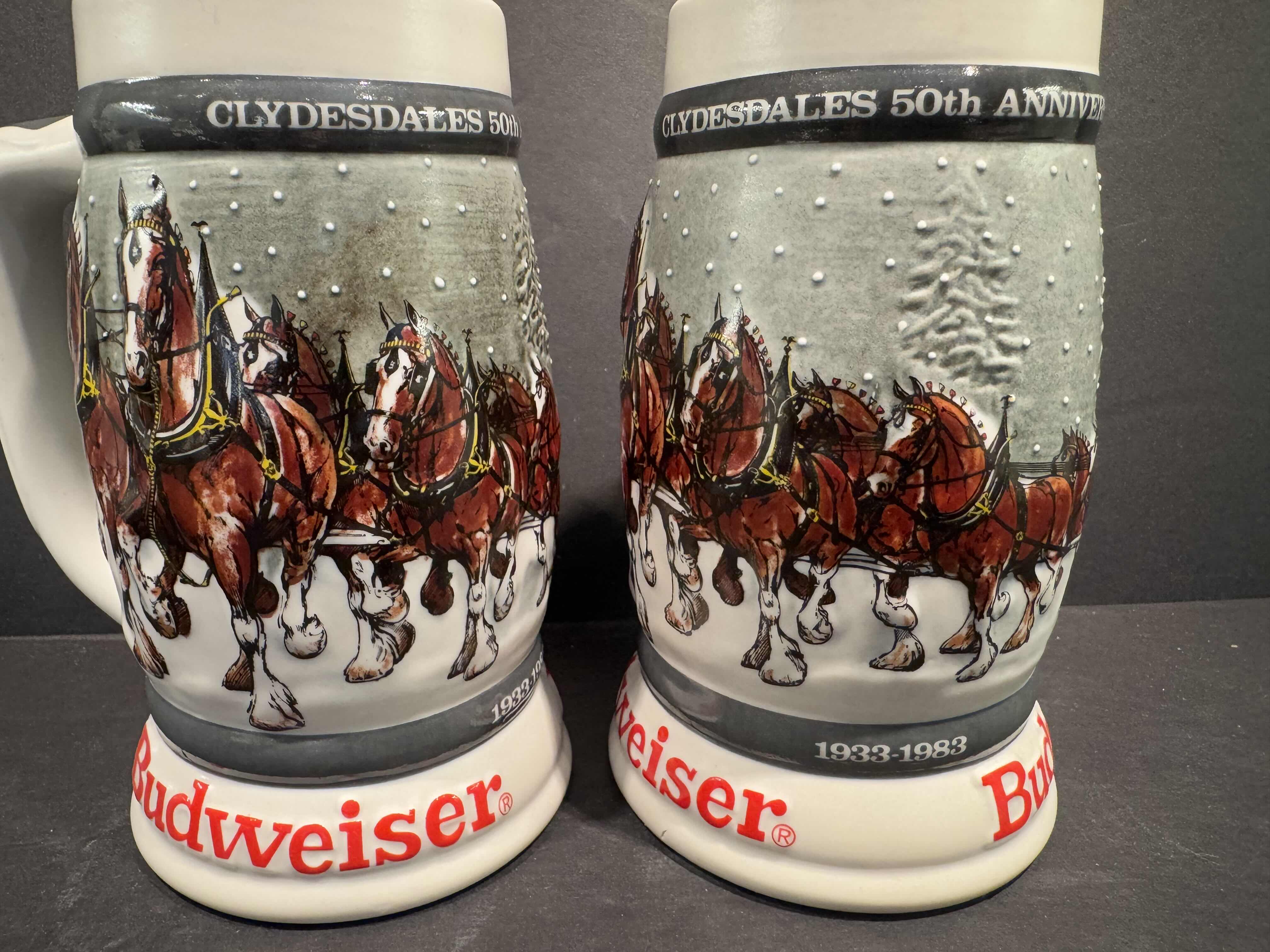 Photo 1 of 2 BUDWEISER CLYDESDALE 50th ANNIVERSARY 1933-1983 BEER STEINS