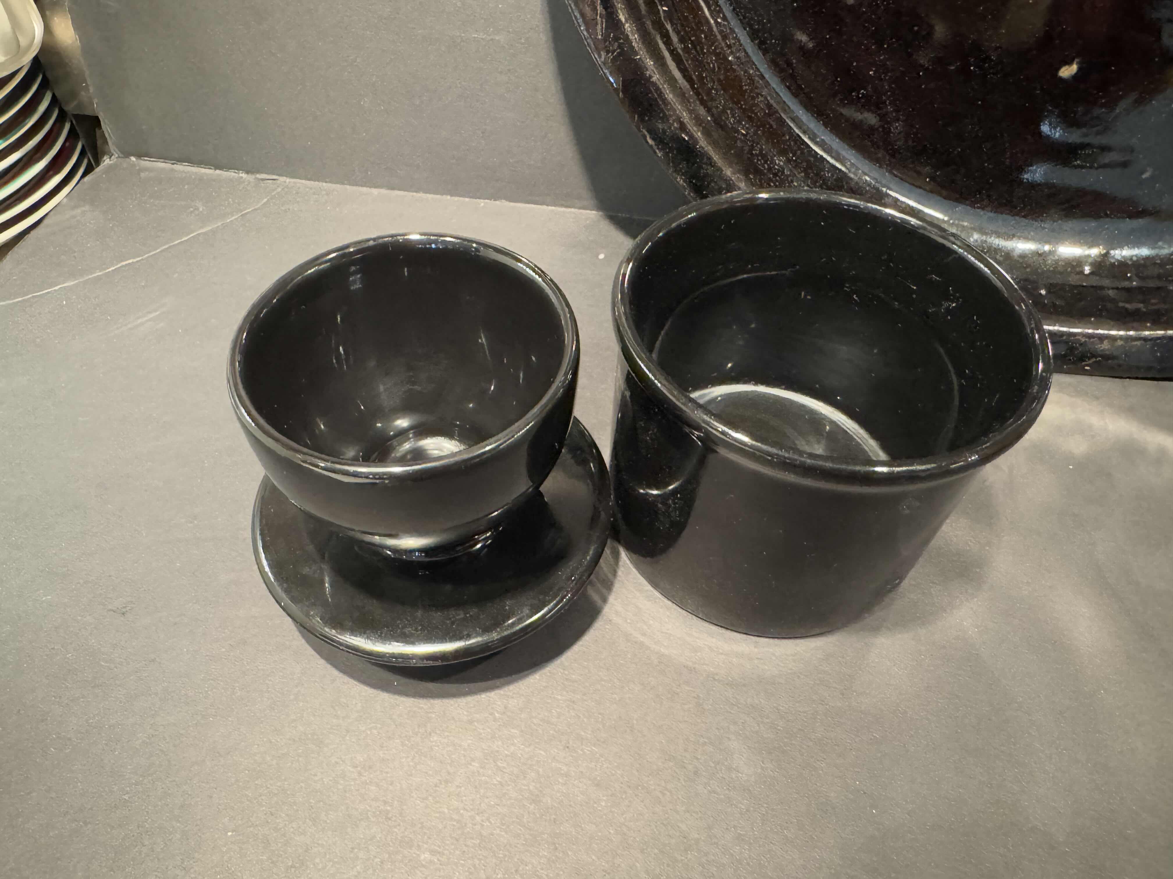 Photo 1 of 3 HOME ITEMS- TERRACOTTA GLAZED PLATTER, BLACK BUTTER CROCK, CUTCO KNIFE BLOCK