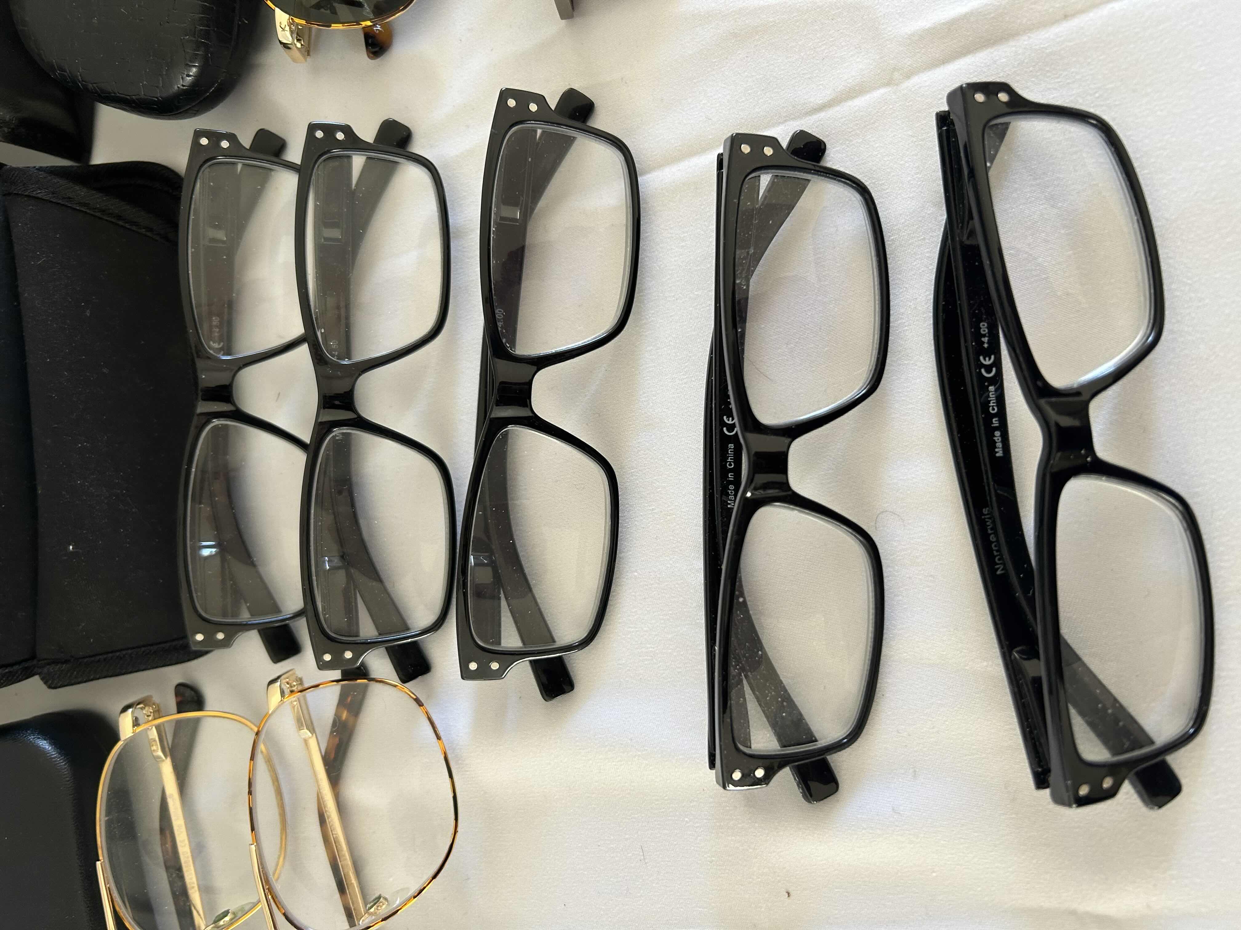 Photo 1 of 9-READING GLASSES AND SUNGLASSES VARIOUS FRAMES AND SHAPES. SOME WITH CASES.