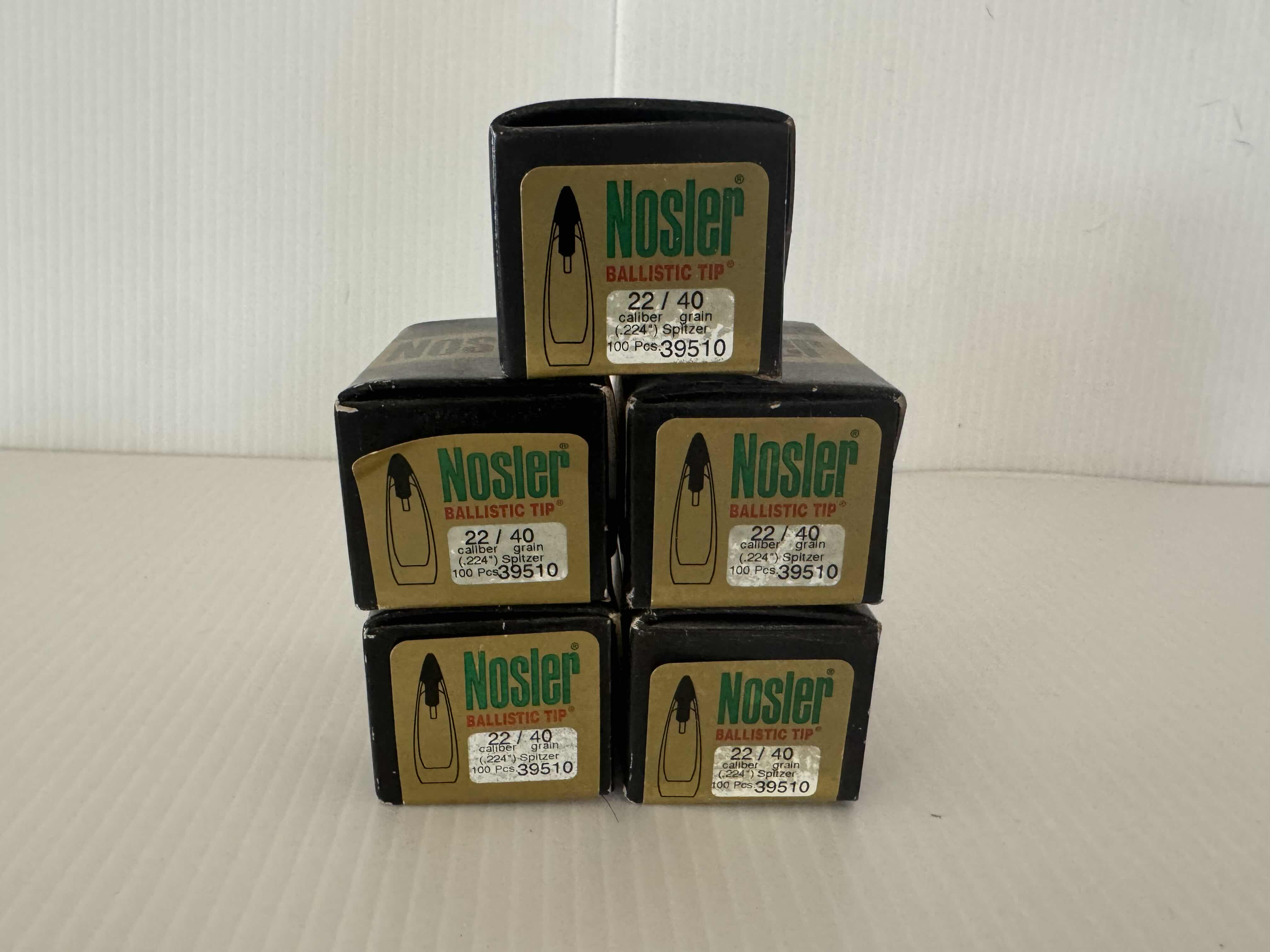 Photo 1 of 5 BOXES NOSLER 22 CALIBER AMMUNITION