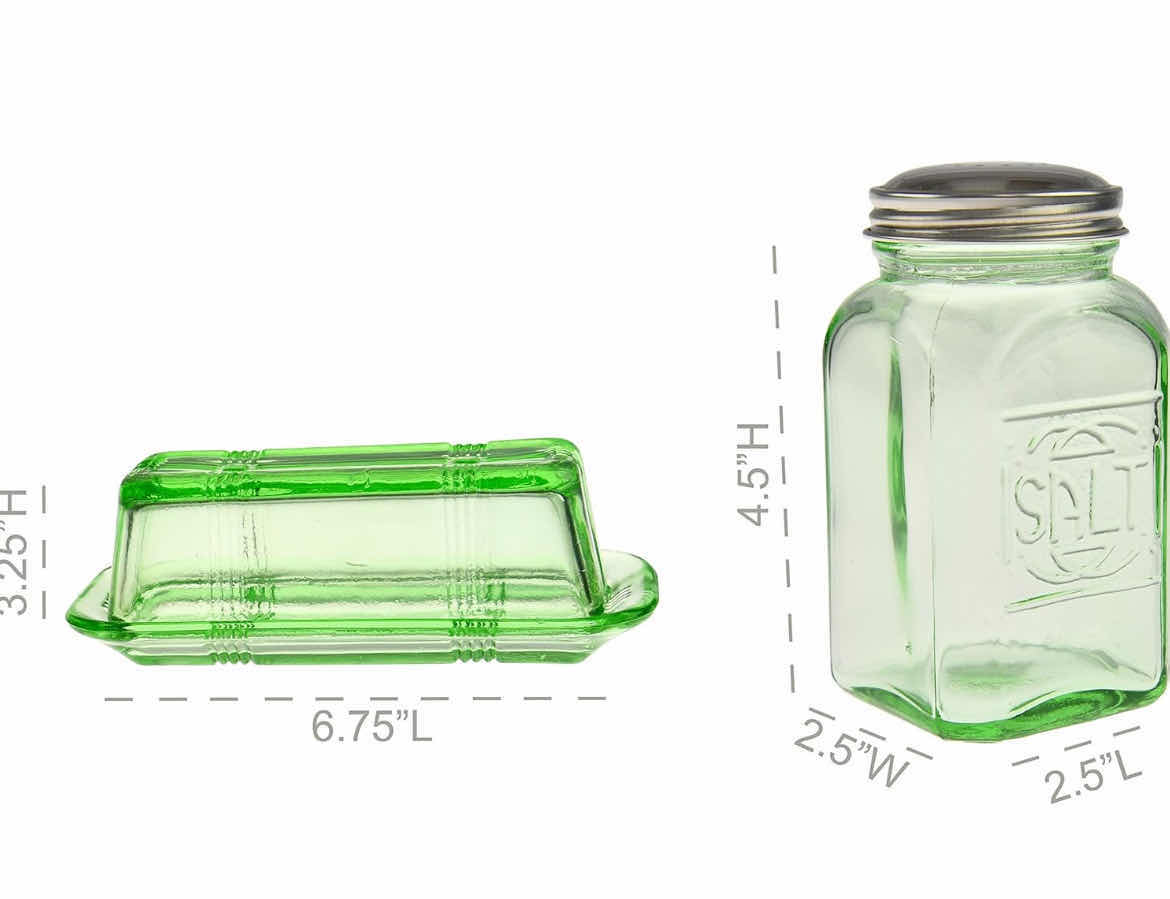 Photo 1 of BRAND NEW CASE HOME-X DEPRESSION STYLE BUTTER DISH & SALT & PEPPER SET, GREEN GLASS