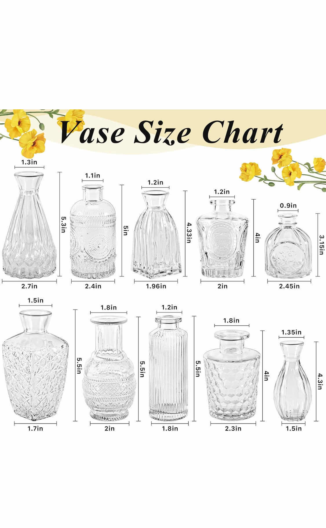 Photo 1 of BRAND NEW ADORA HOMES 10 GLASS FLOWER VASES,SMALL VASES FOR CENTERPIECES, CLEAR