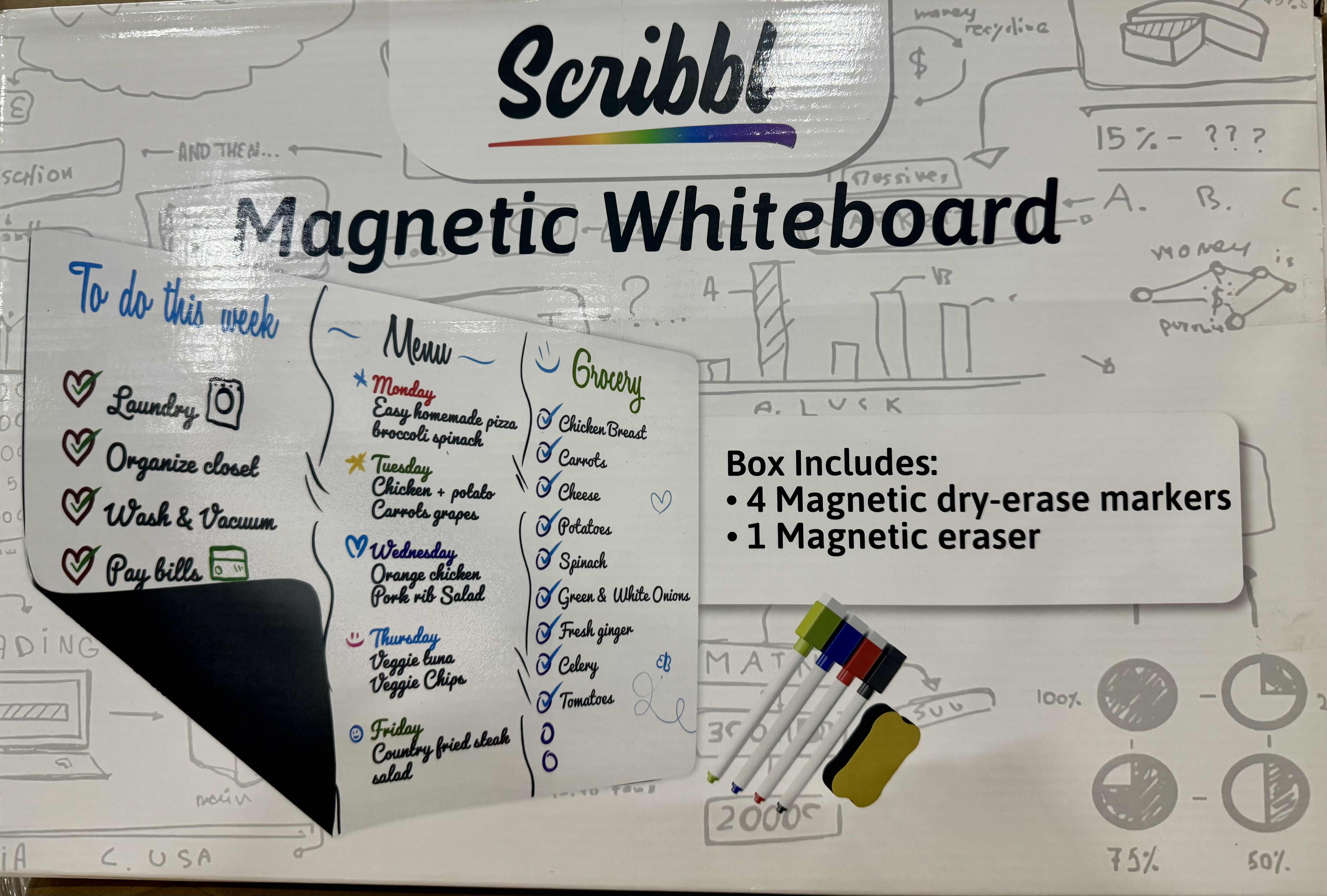 Photo 1 of 15 SCRIBBLE MAGNETIC WHITEBOARD SHEET WITH 4 DRY ERASE MARKERS AND 1 MAGNETIC ERASER 
17“ x 11“