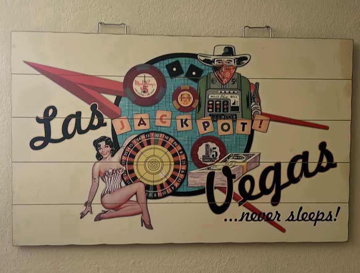Photo 1 of ARTWORK WOODEN VINTAGE LAS VEGAS PICTURE.  38”W AND 18”H