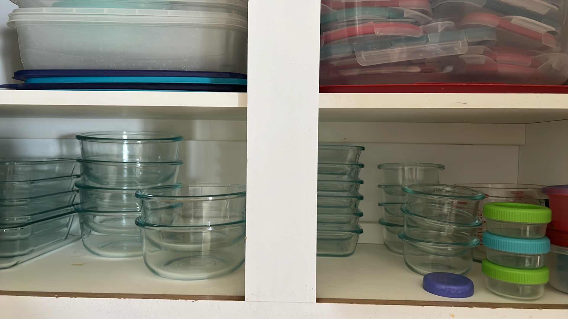 Photo 1 of CONTENTS OF CABINET. GLASS PYREX STORAGE CONTAINERS WITH SNAP ON LIDS