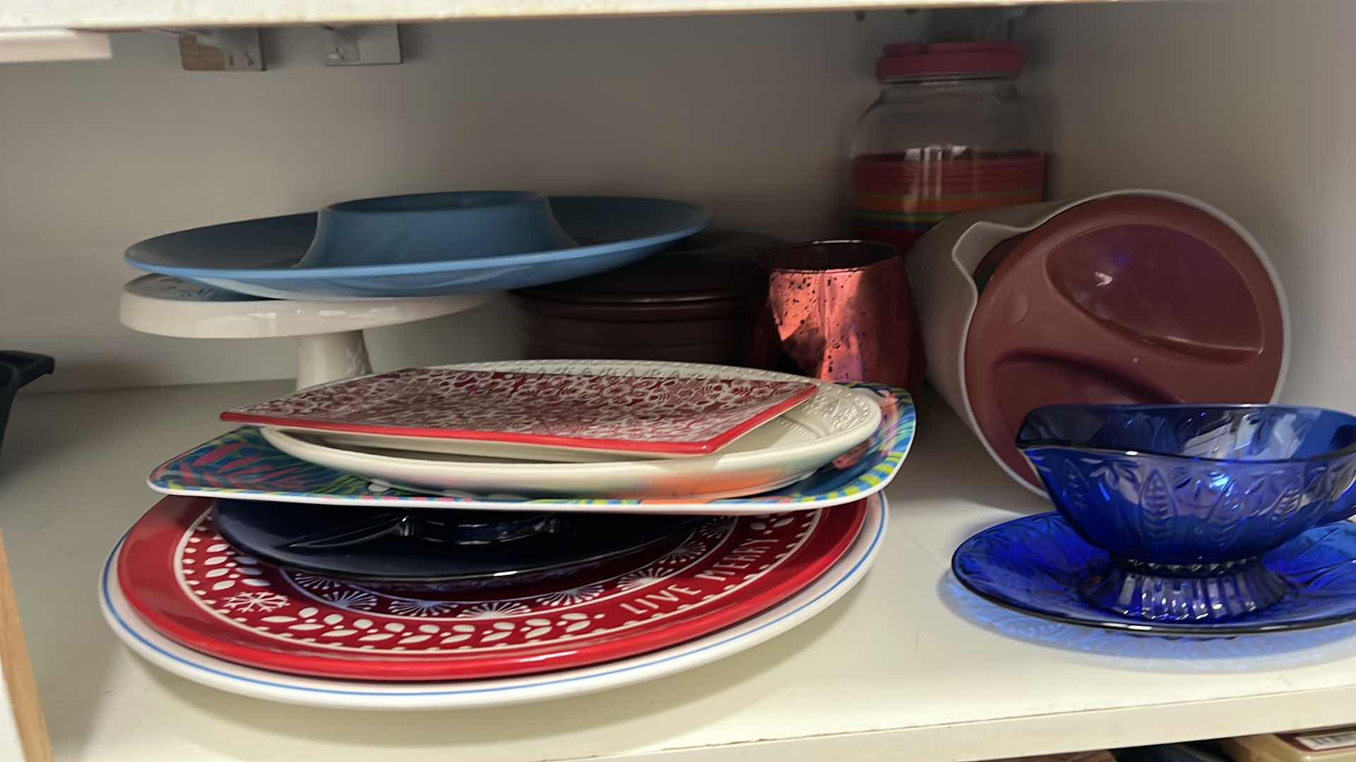 Photo 1 of CONTENTS OF SHELF. SERVING PLATES BOWLS GRAVY BOAT CAKE STAND ETC