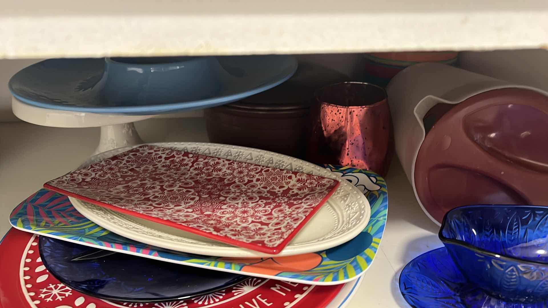 Photo 1 of CONTENTS OF SHELF. SERVING PLATES BOWLS GRAVY BOAT CAKE STAND ETC