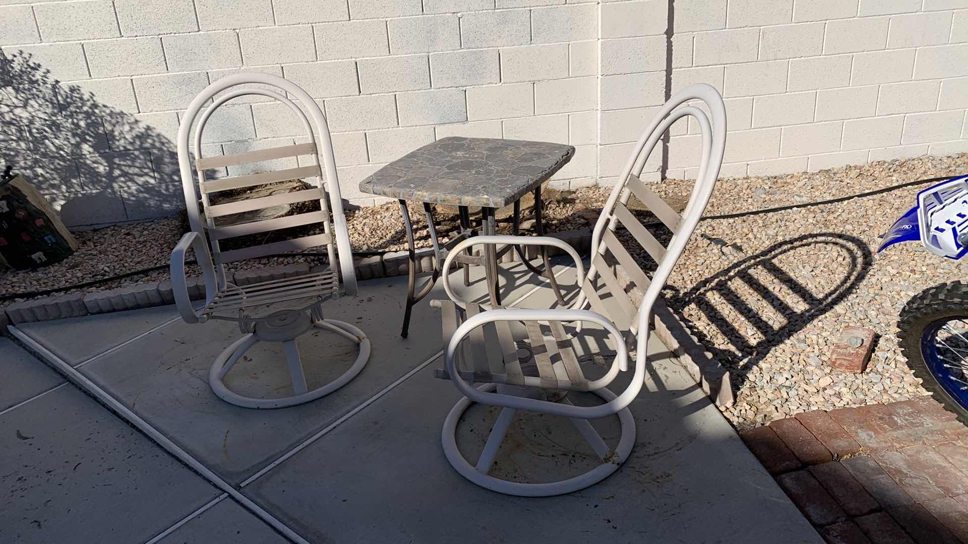 Photo 1 of 2-PATIO CHAIRS AND A STONE TOP TABLE