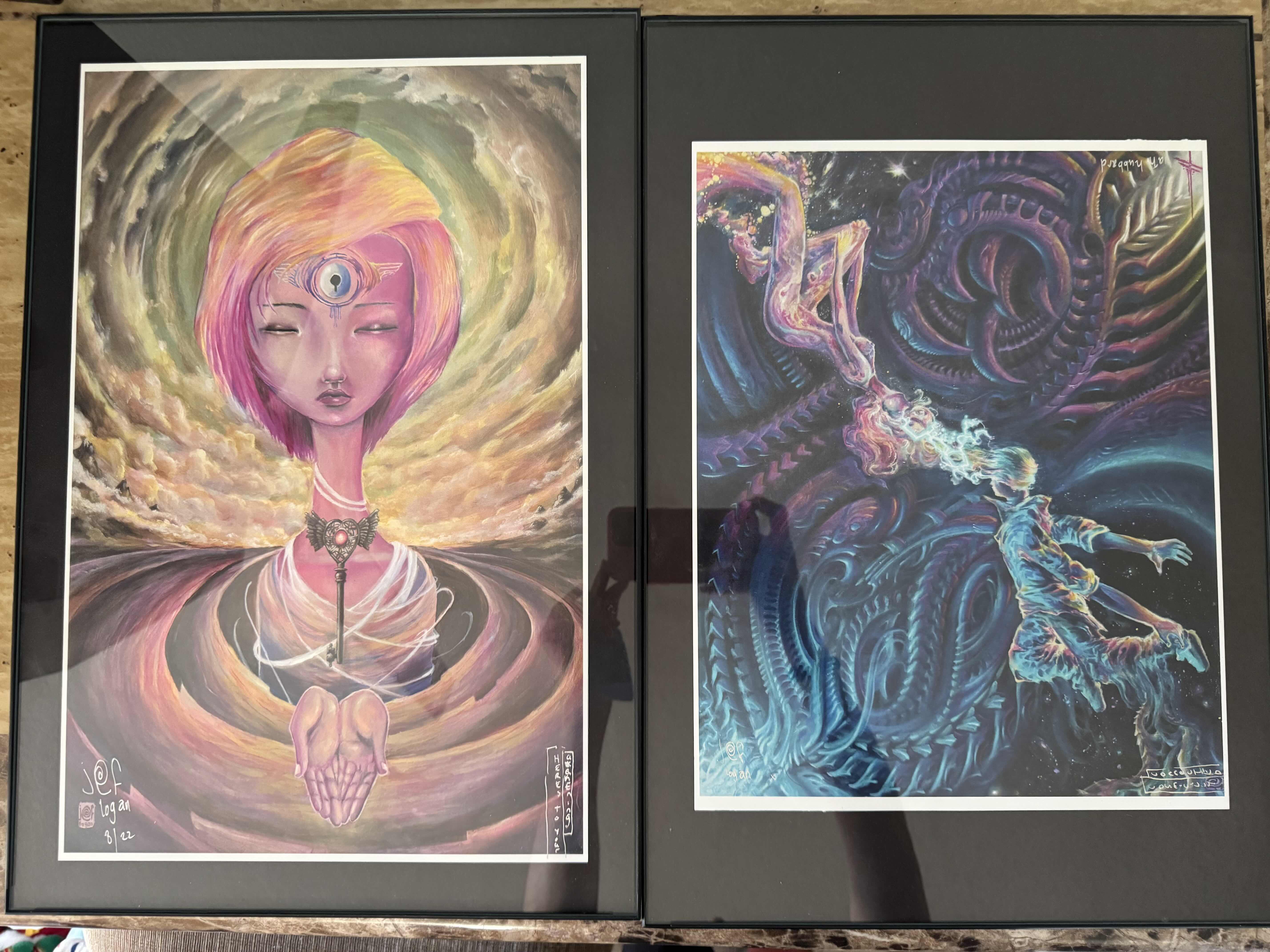 Photo 1 of ART BY JEF LOGAN FRAMED 2 ITEMS 
19”H X 13”W