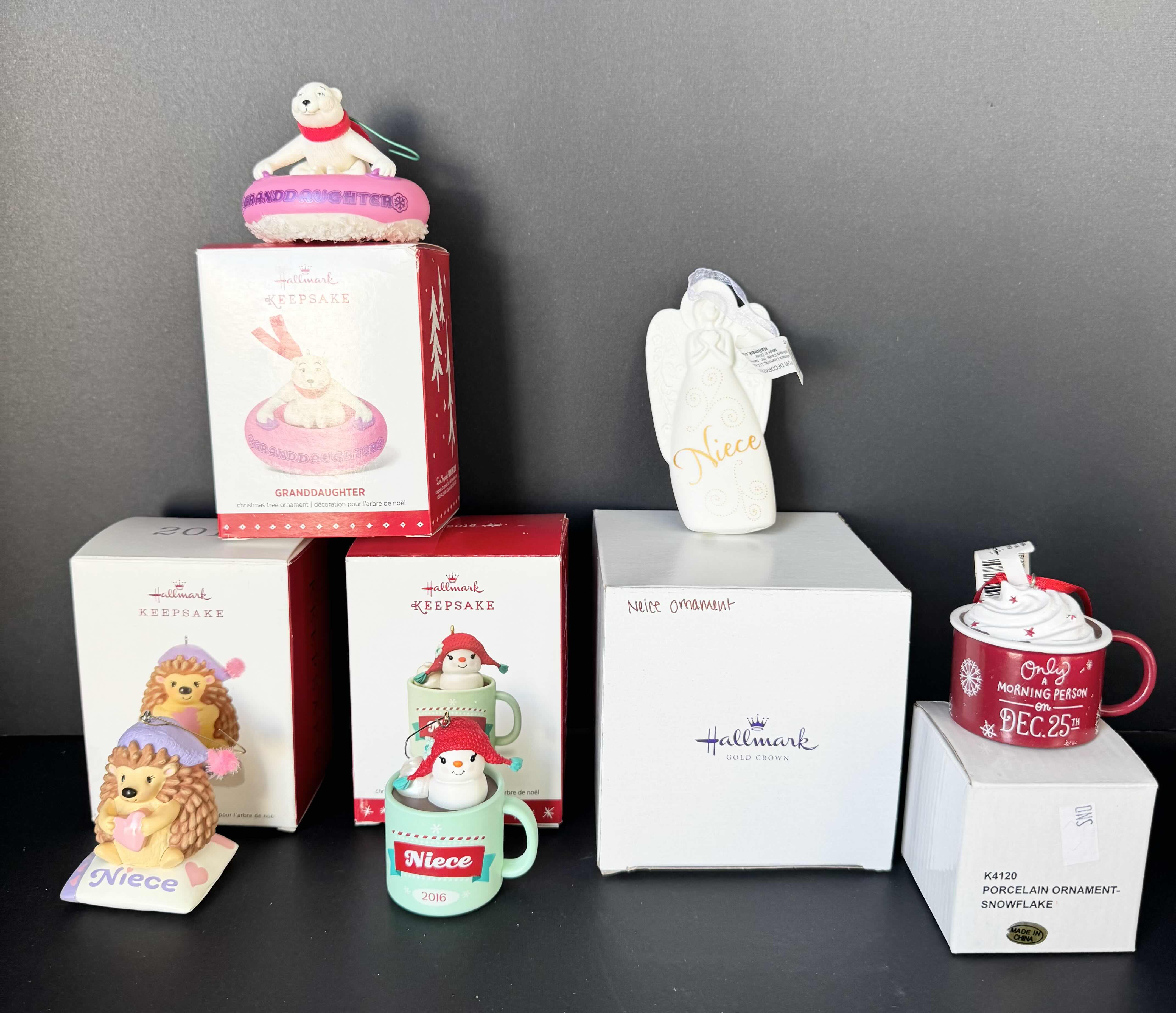 Photo 1 of 5-ASSORTED HALLMARK CHRISTMAS TREE ORNAMENTS. LABELED FOR NIECE OR GRANDDAUGHTER