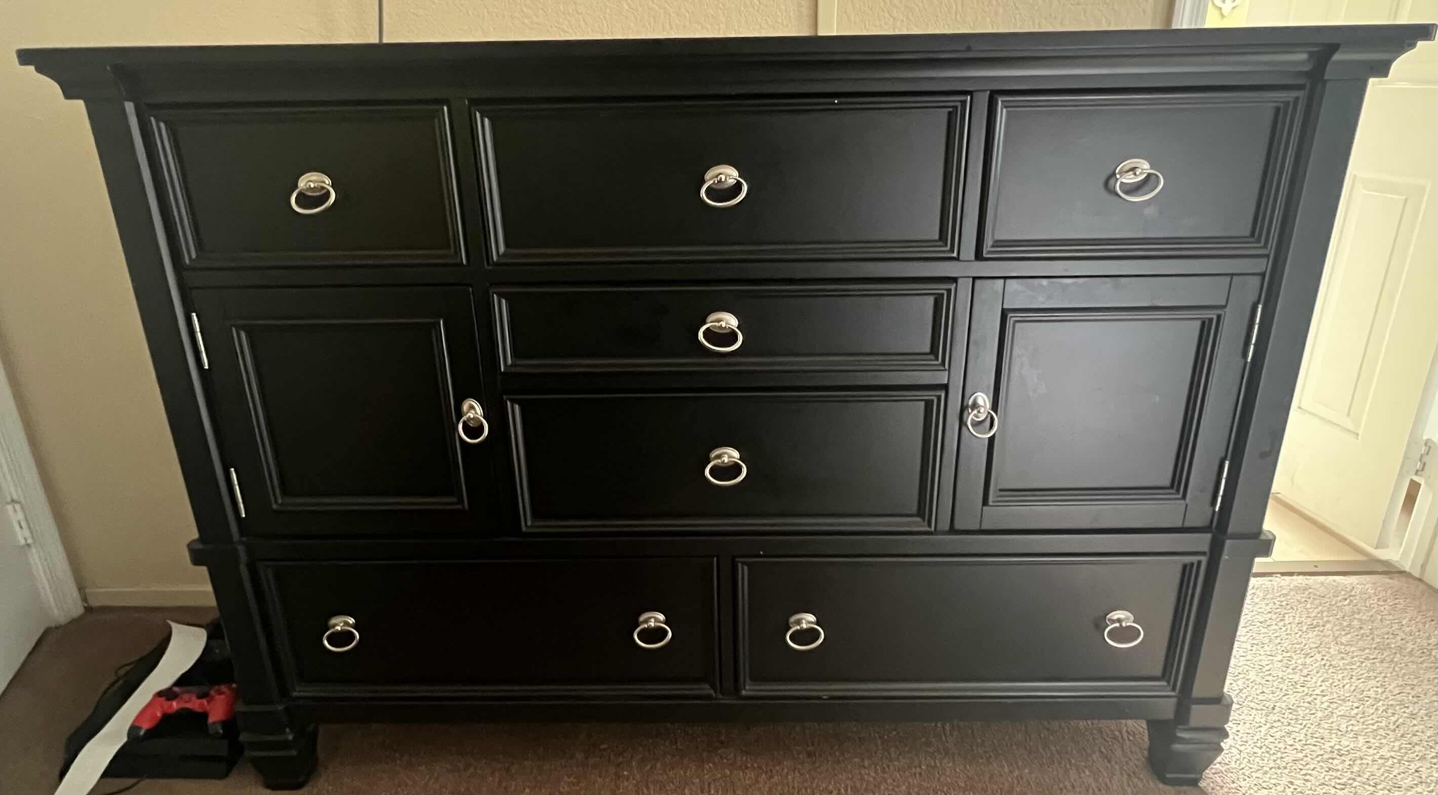 Photo 1 of BLACK WOOD DRESSER-8 DRAWER-PART OF BEDROOM SET ALL SOLD SEPARATE. 62"X 19"X 3' H