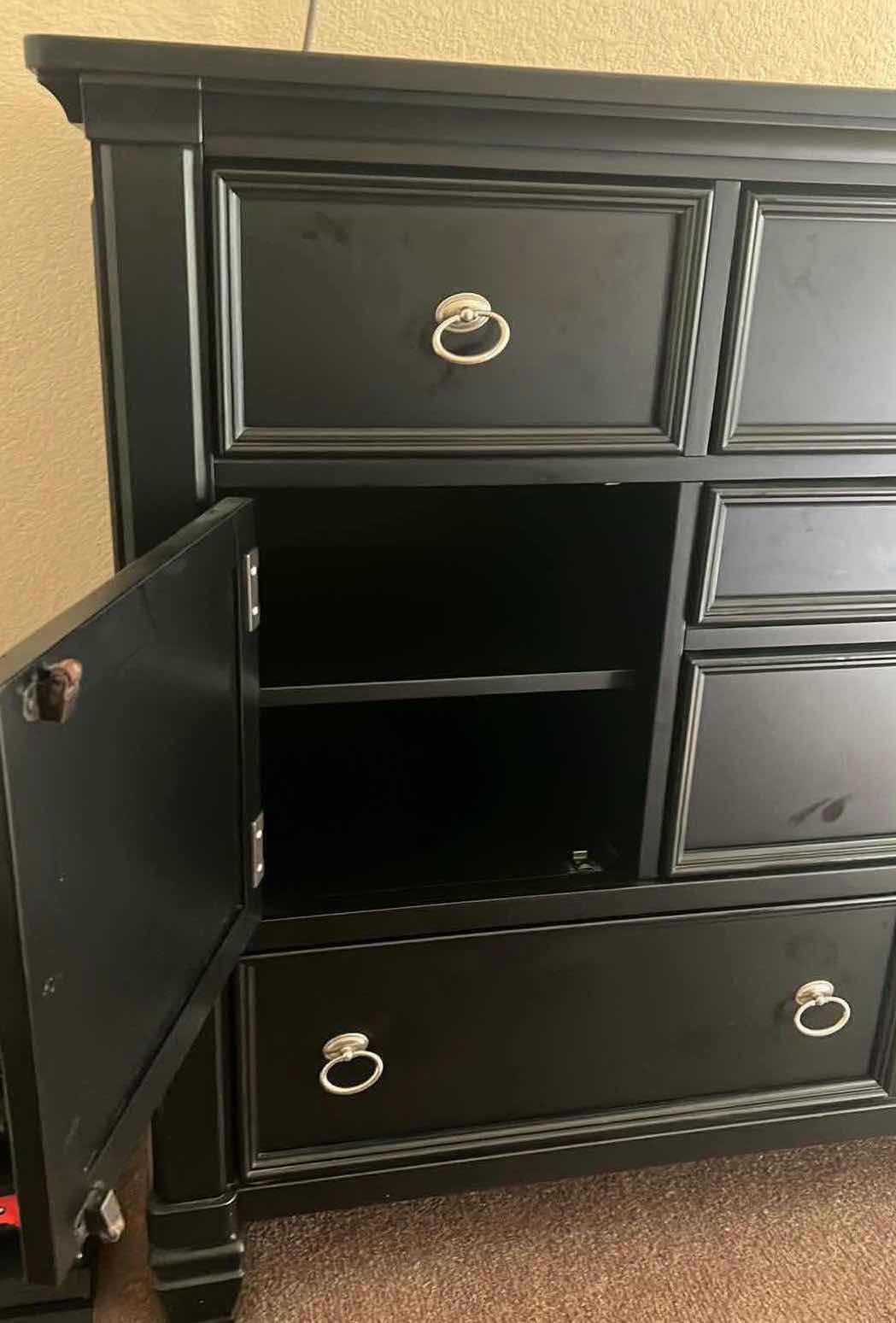 Photo 1 of BLACK WOOD DRESSER-8 DRAWER-PART OF BEDROOM SET ALL SOLD SEPARATE. 62"X 19"X 3' H