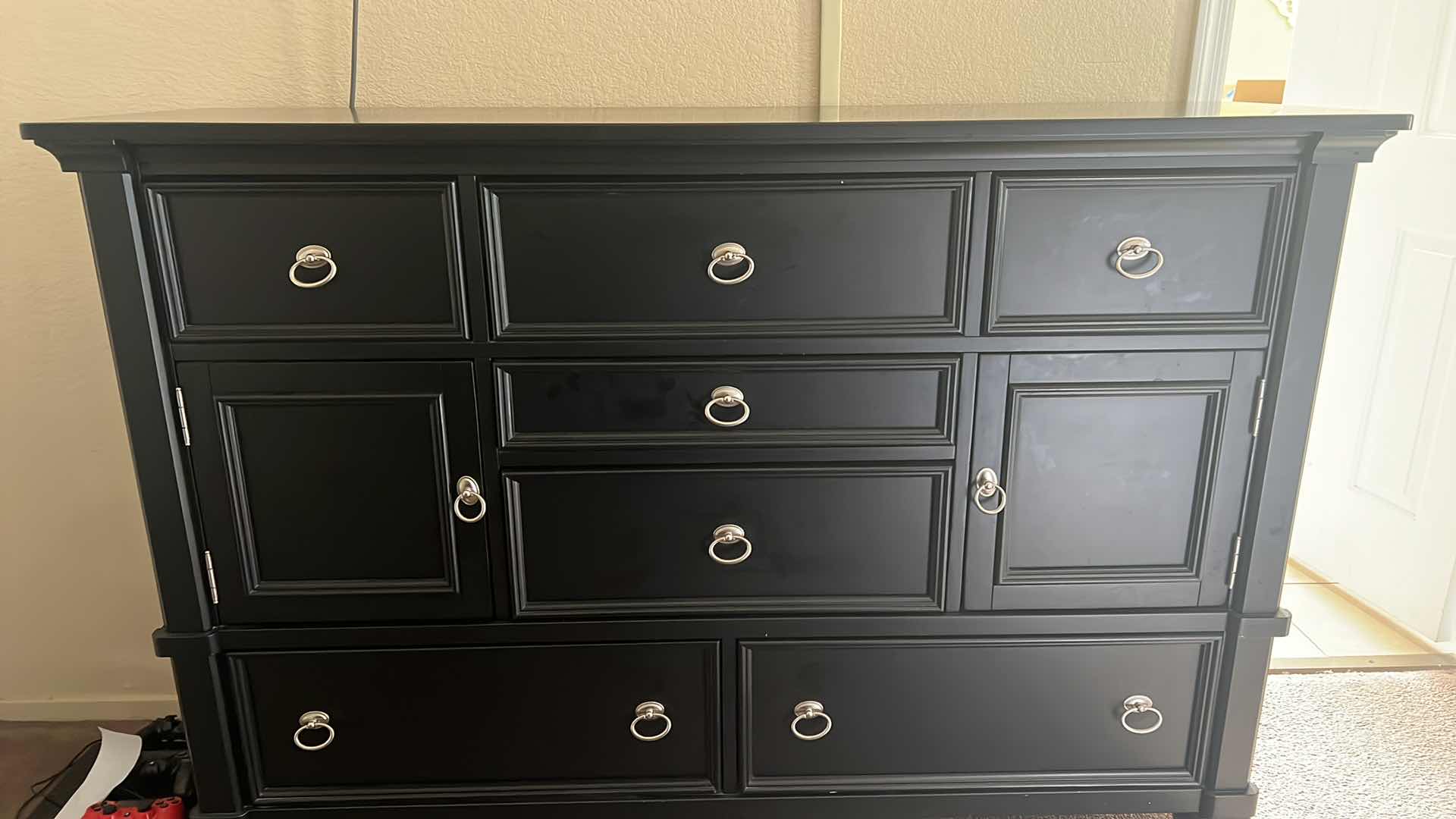 Photo 4 of BLACK WOOD DRESSER-8 DRAWER-PART OF BEDROOM SET ALL SOLD SEPARATE. 62"X 19"X 3' H