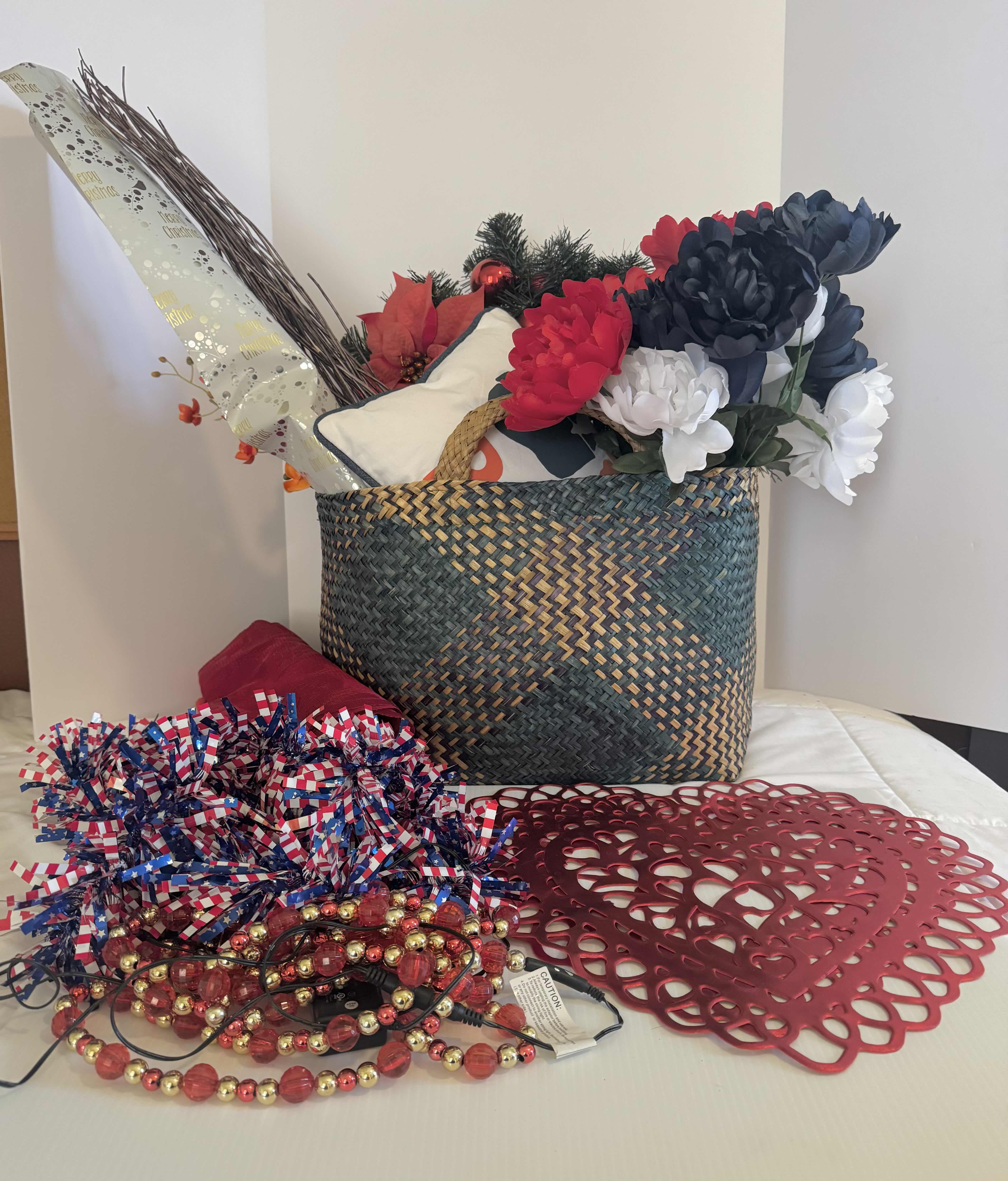 Photo 1 of ASSORTED HOLIDAY DECORATIVE ITEMS WITH BASKET