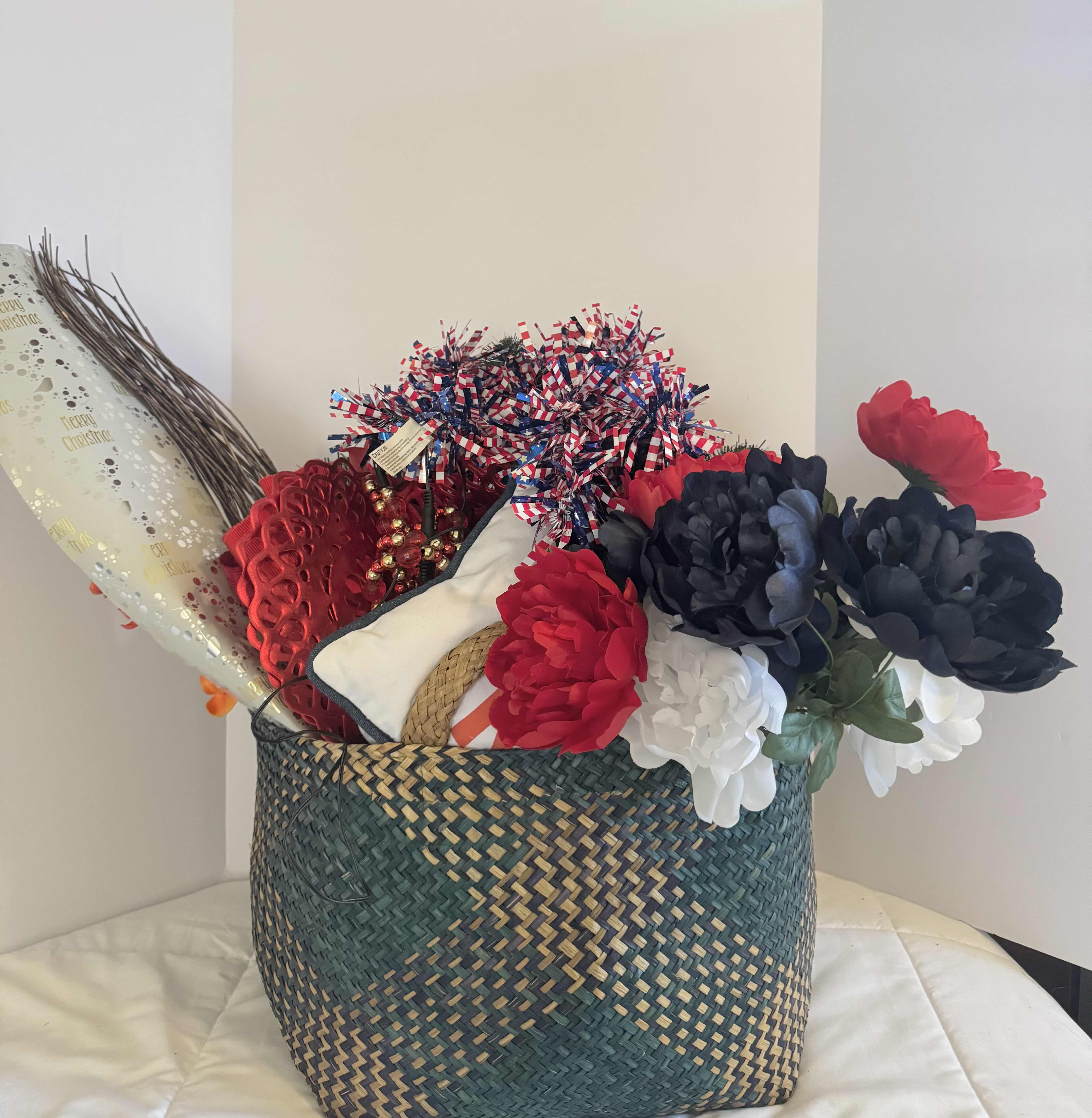 Photo 1 of ASSORTED HOLIDAY DECORATIVE ITEMS WITH BASKET